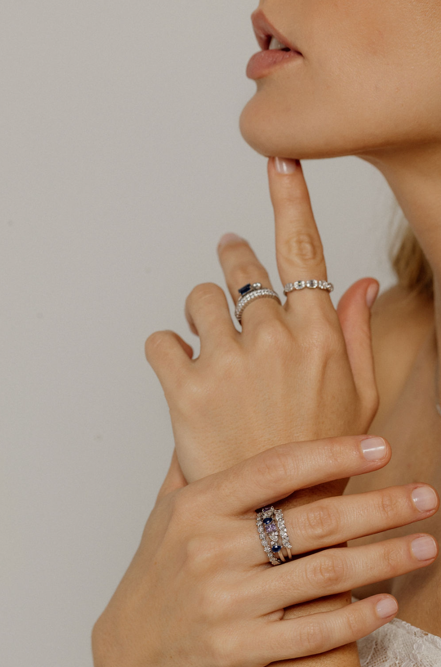White Gold Ring with Pink Sapphires, Blue Sapphires & Diamonds