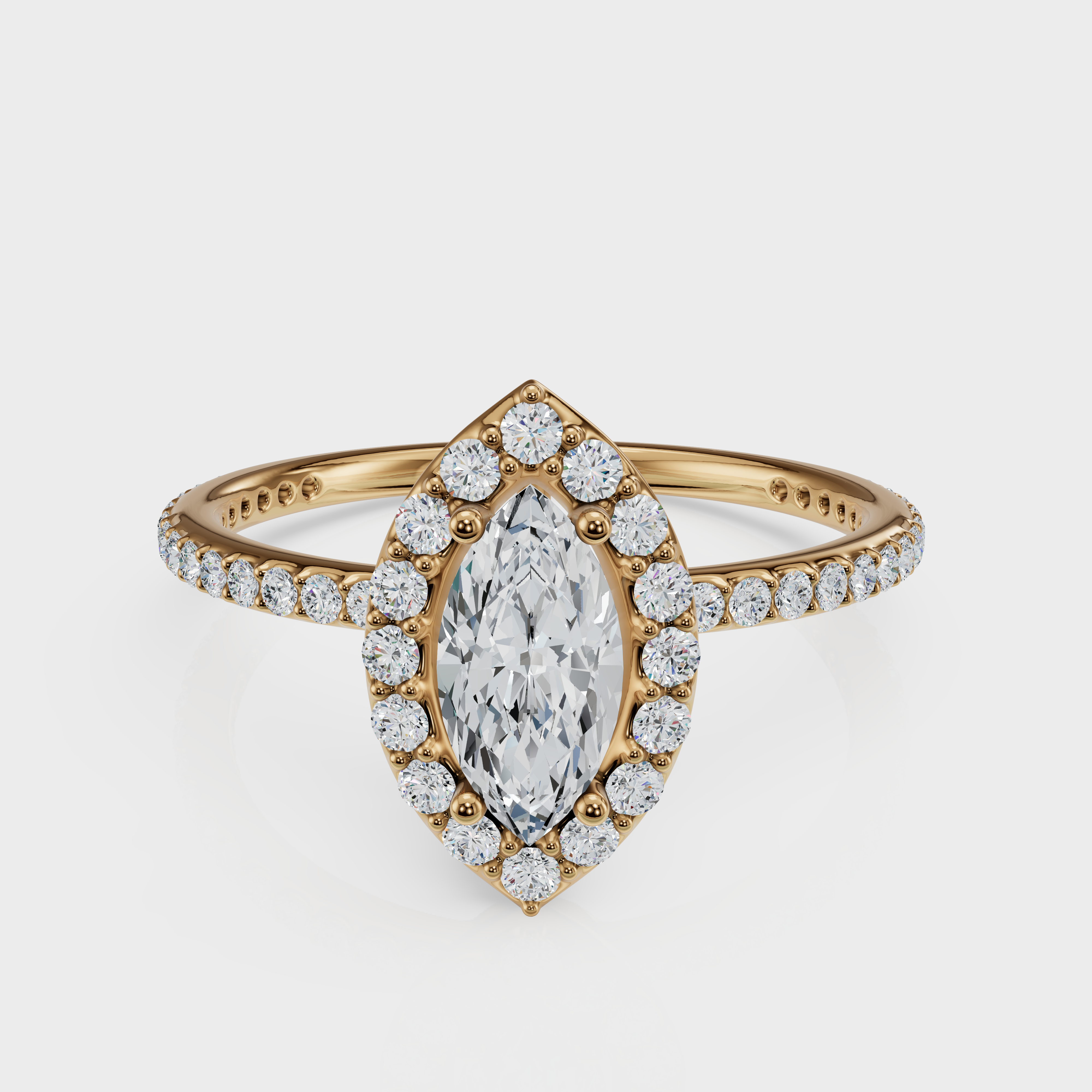 Marquise Cut Halo with Pavé Band Ring – Diamonds