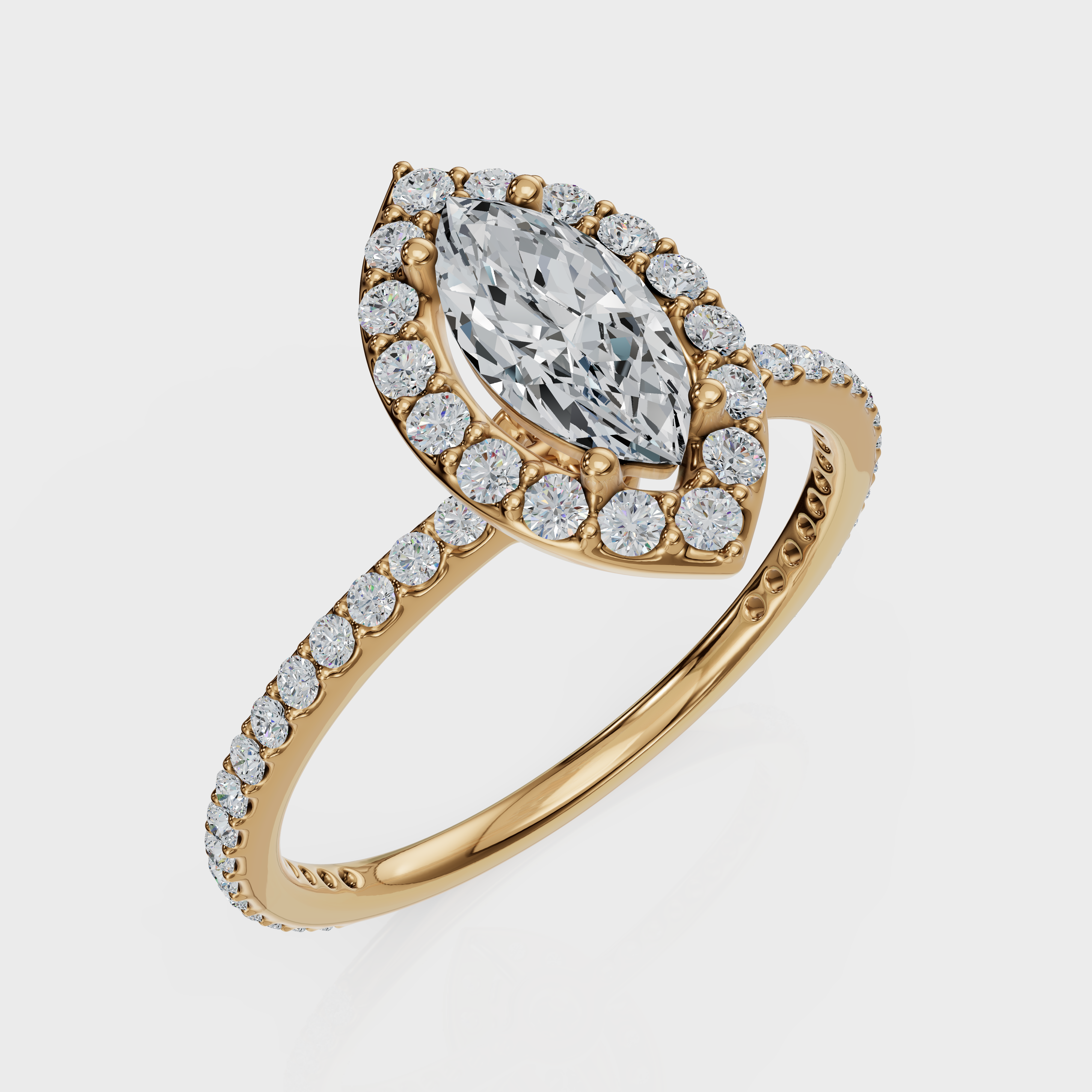 Marquise Cut Halo with Pavé Band Ring – Diamonds