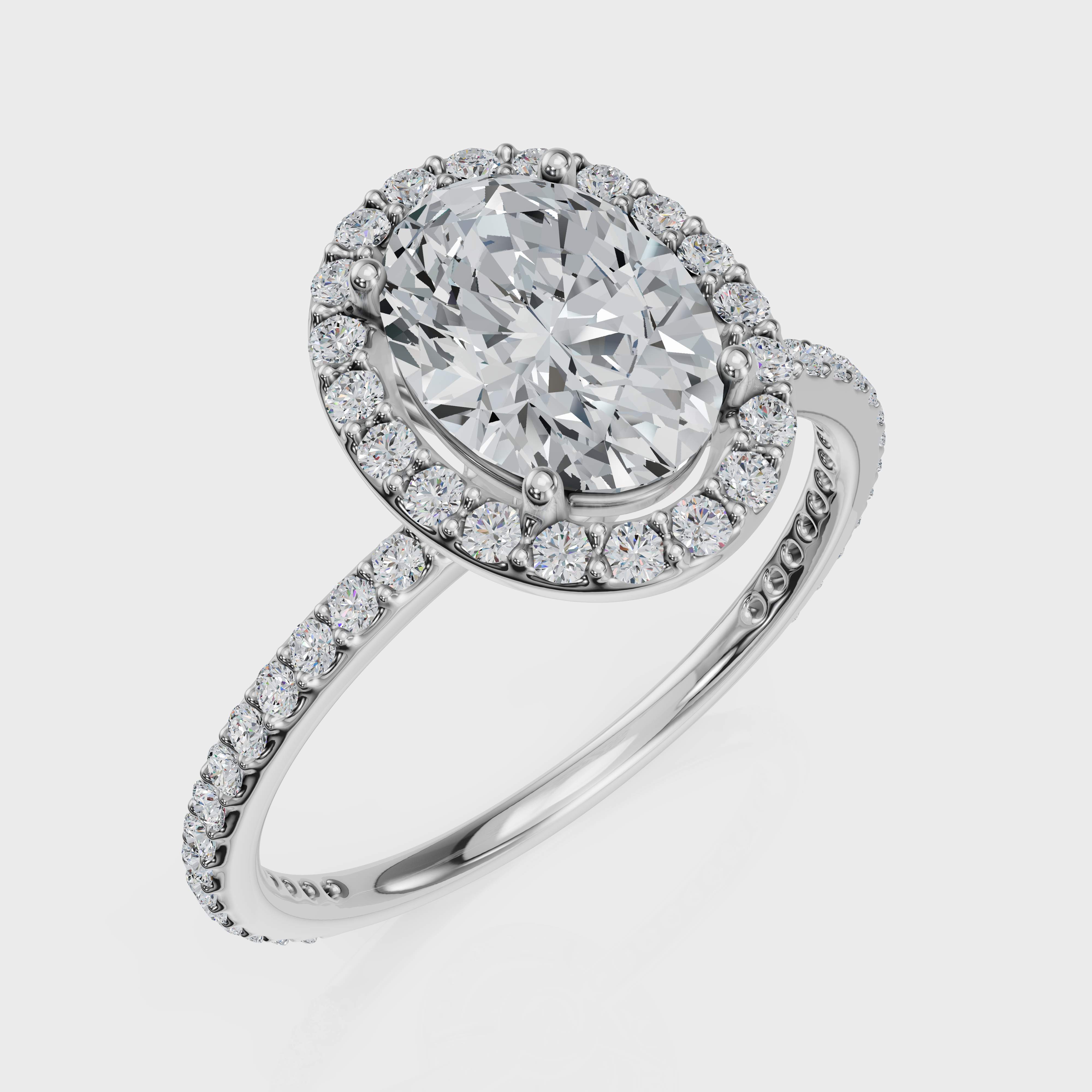 Oval Cut Halo with Pavé Band Ring – Diamonds