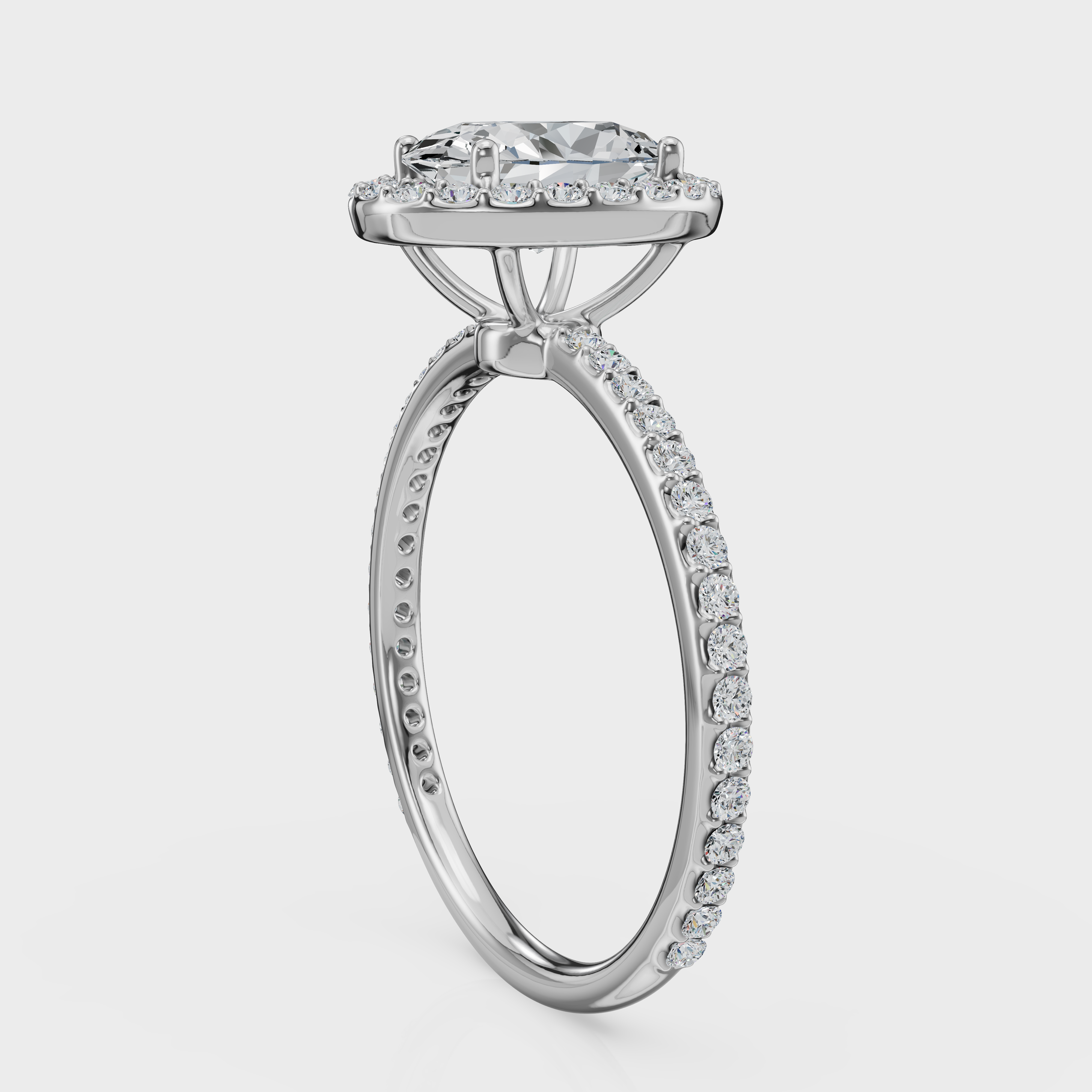 Oval Cut Halo with Pavé Band Ring – Diamonds