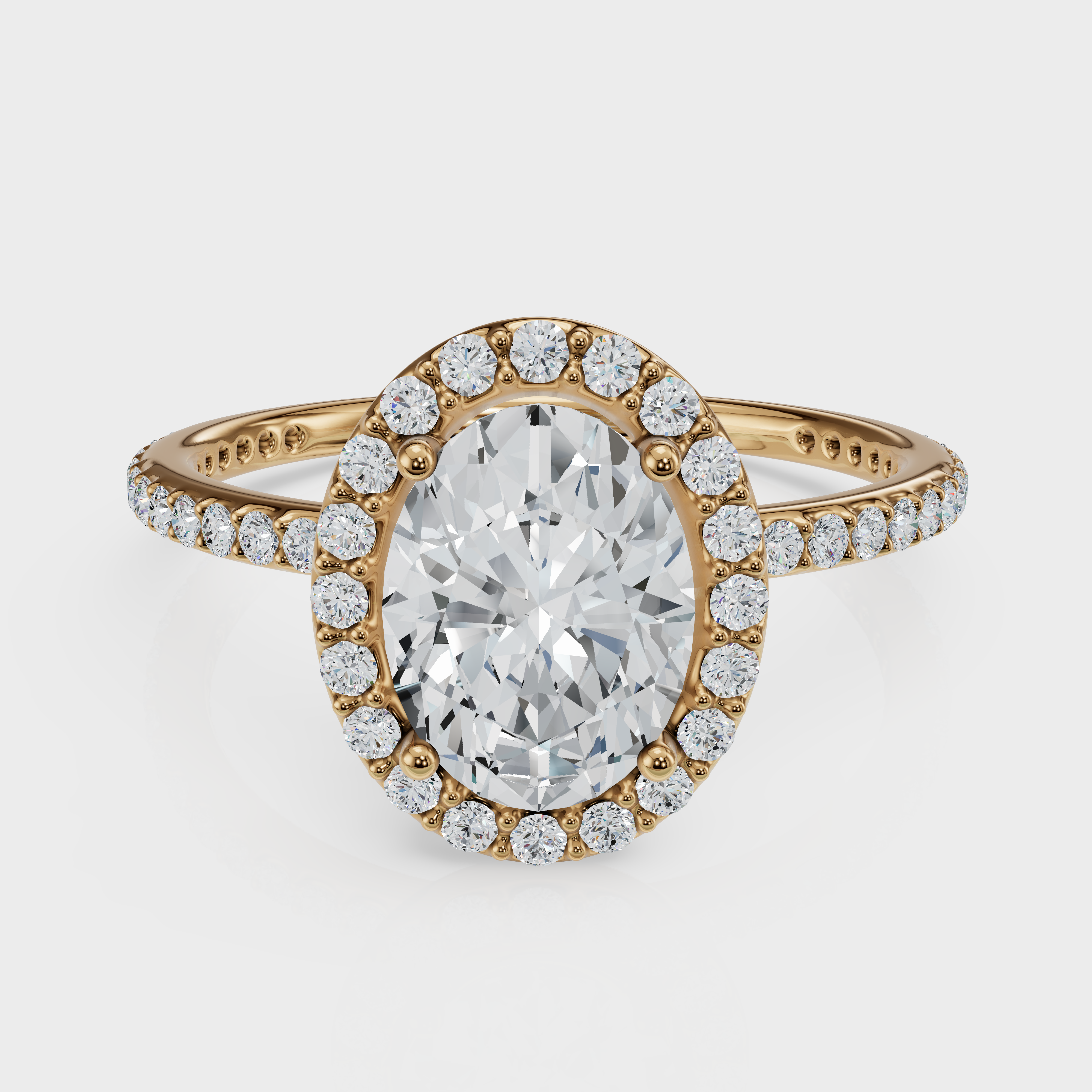 Oval Cut Halo with Pavé Band Ring – Diamonds