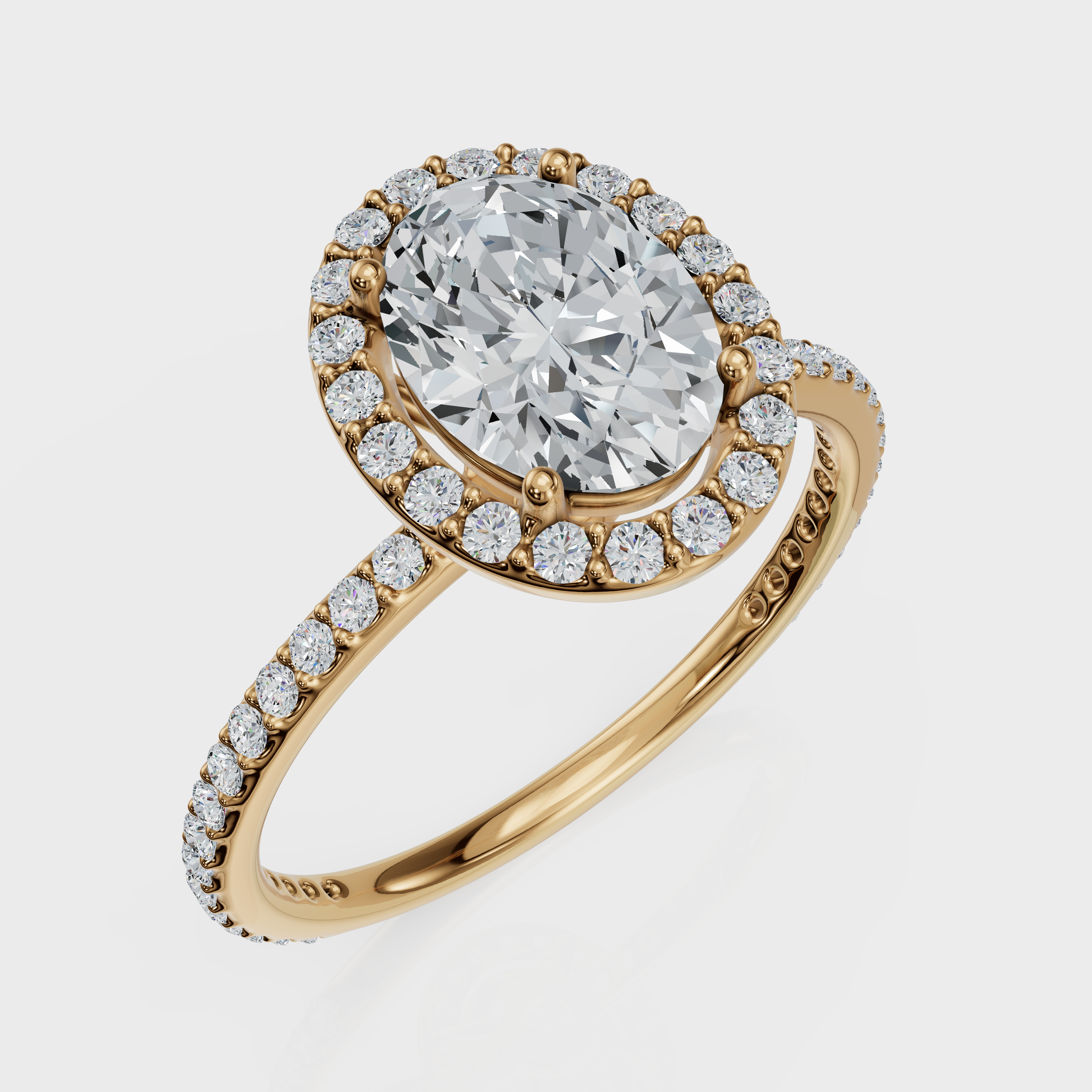 Oval Cut Halo with Pavé Band Ring – Diamonds