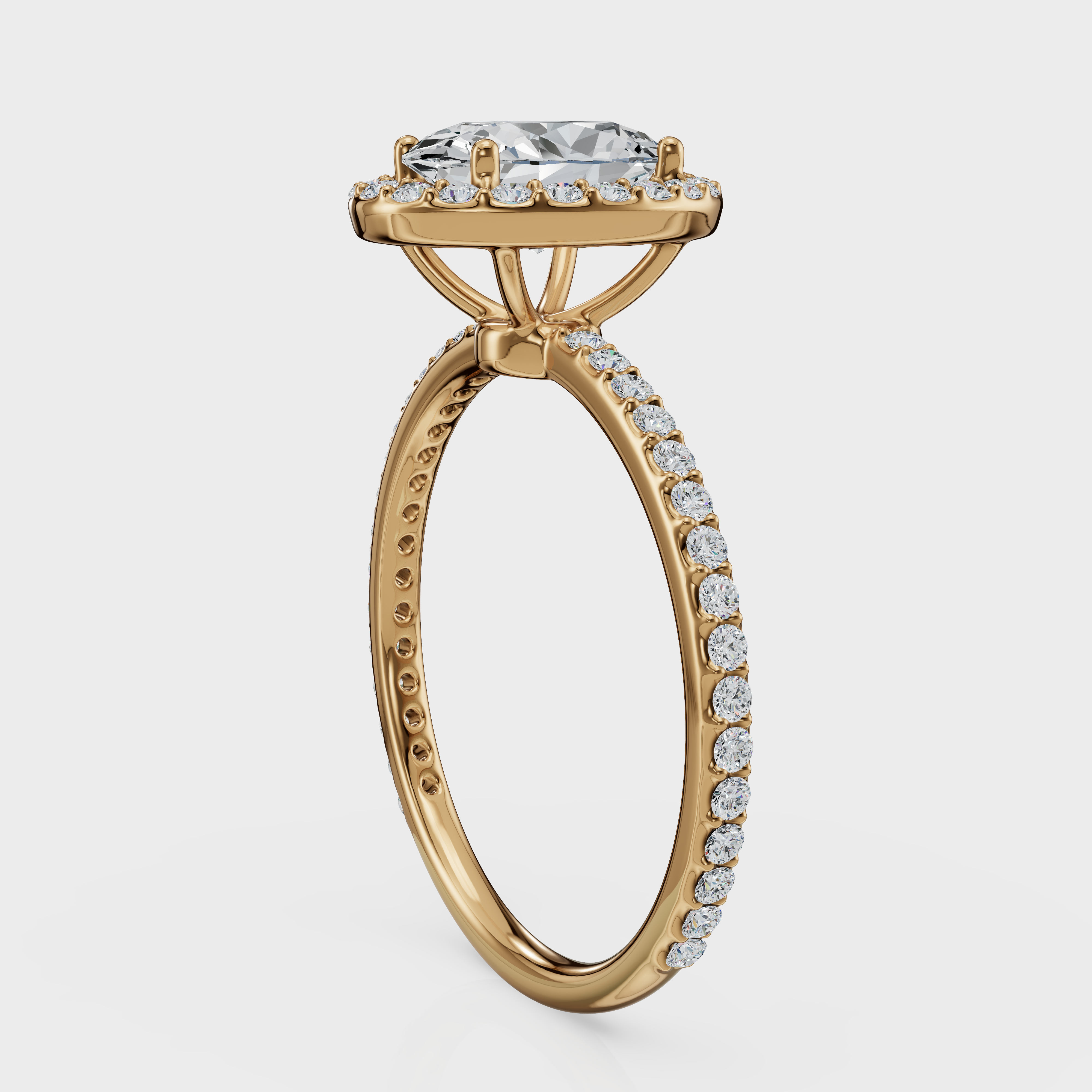 Oval Cut Halo with Pavé Band Ring – Diamonds