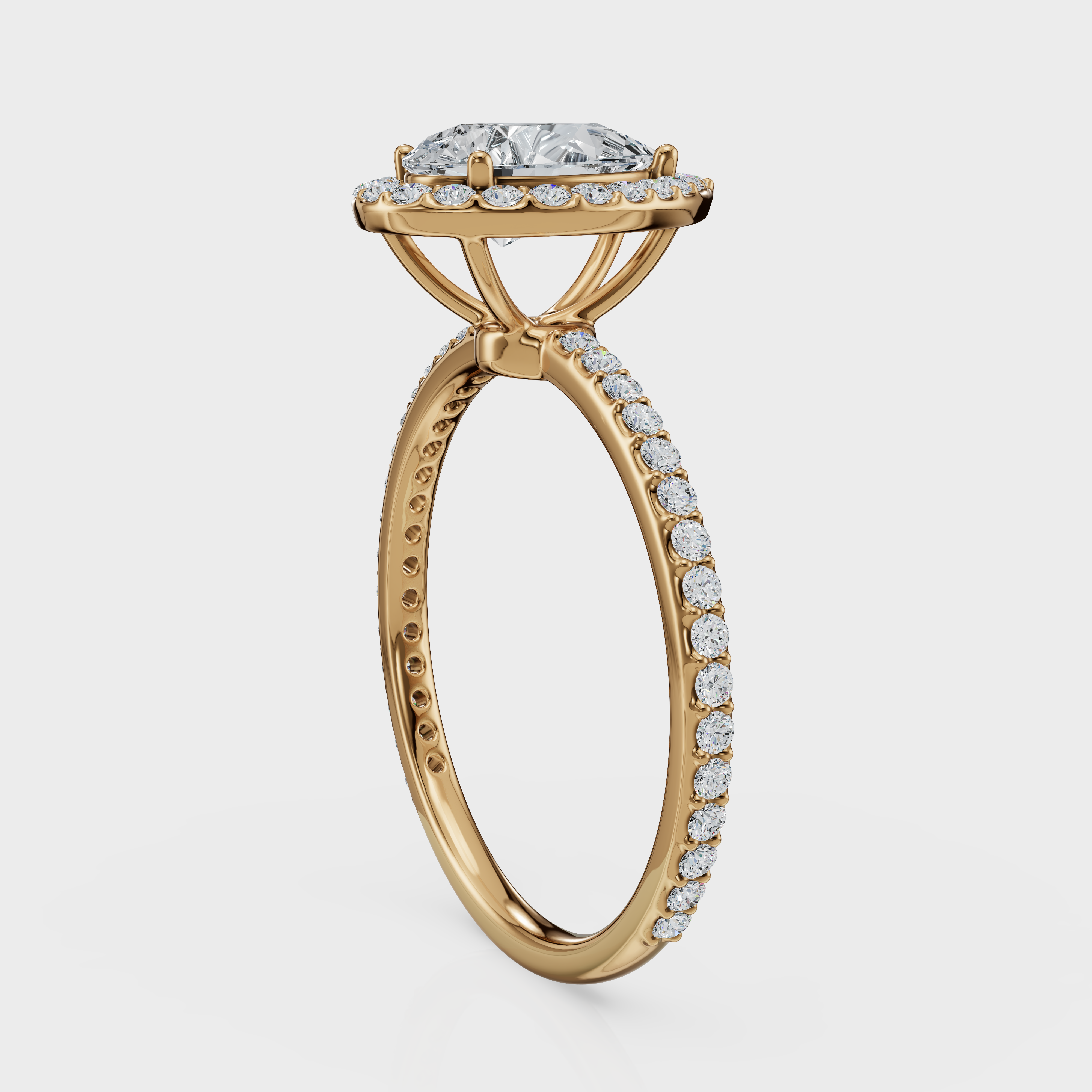 Pear Cut Halo with Pavé Band Ring– Diamonds