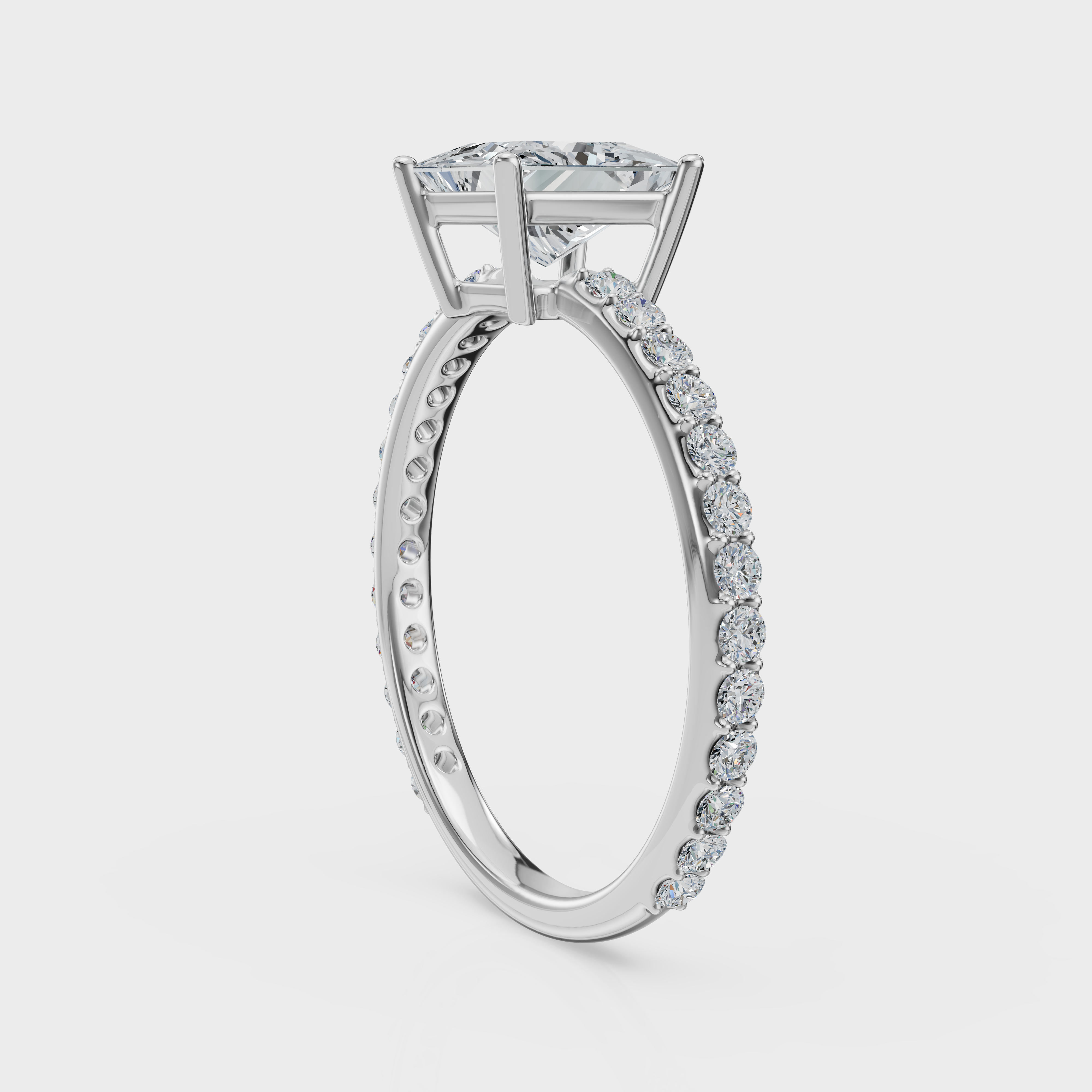 Princess Cut with Pavé Band Ring– Diamonds