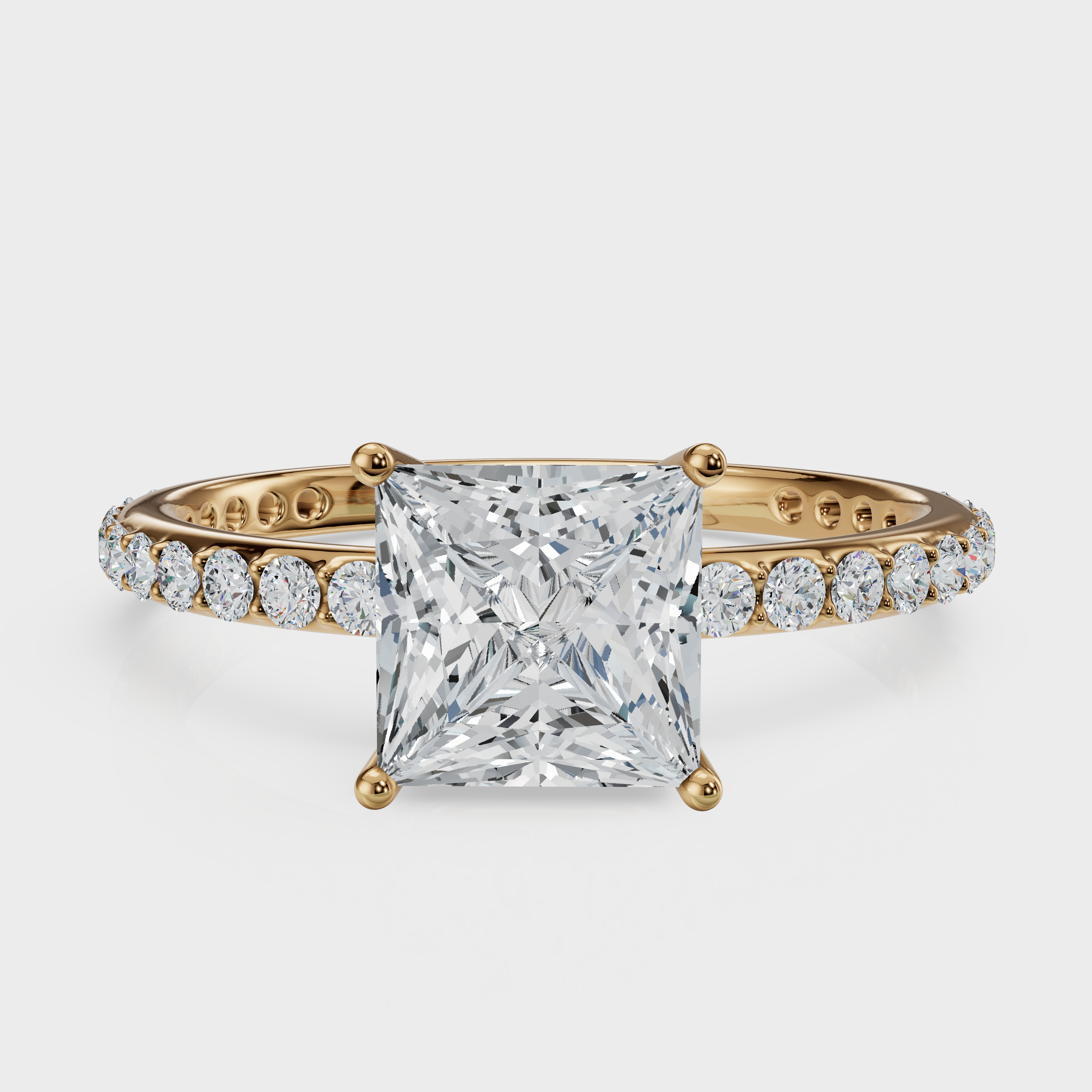 Princess Cut with Pavé Band Ring– Diamonds