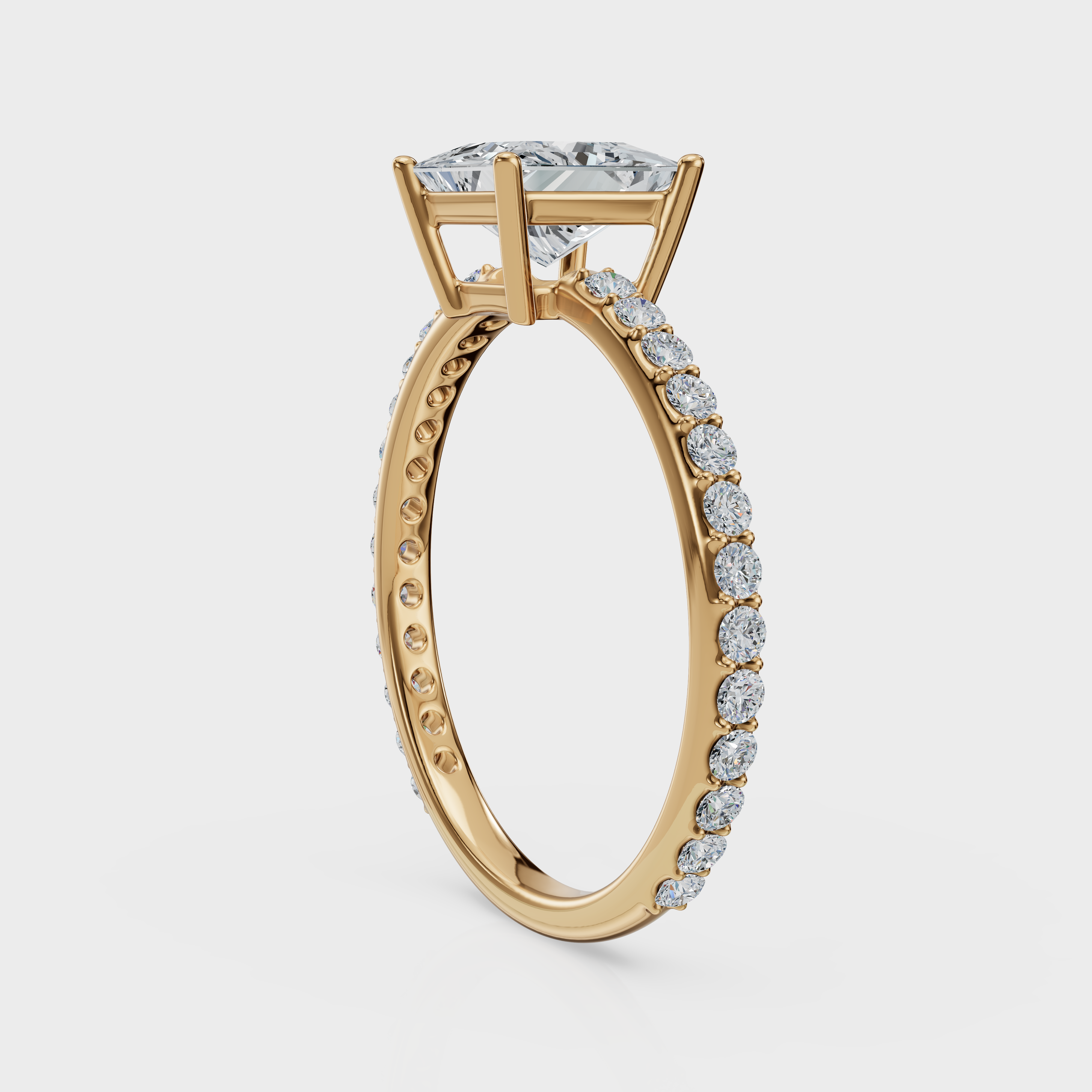 Princess Cut with Pavé Band Ring– Diamonds