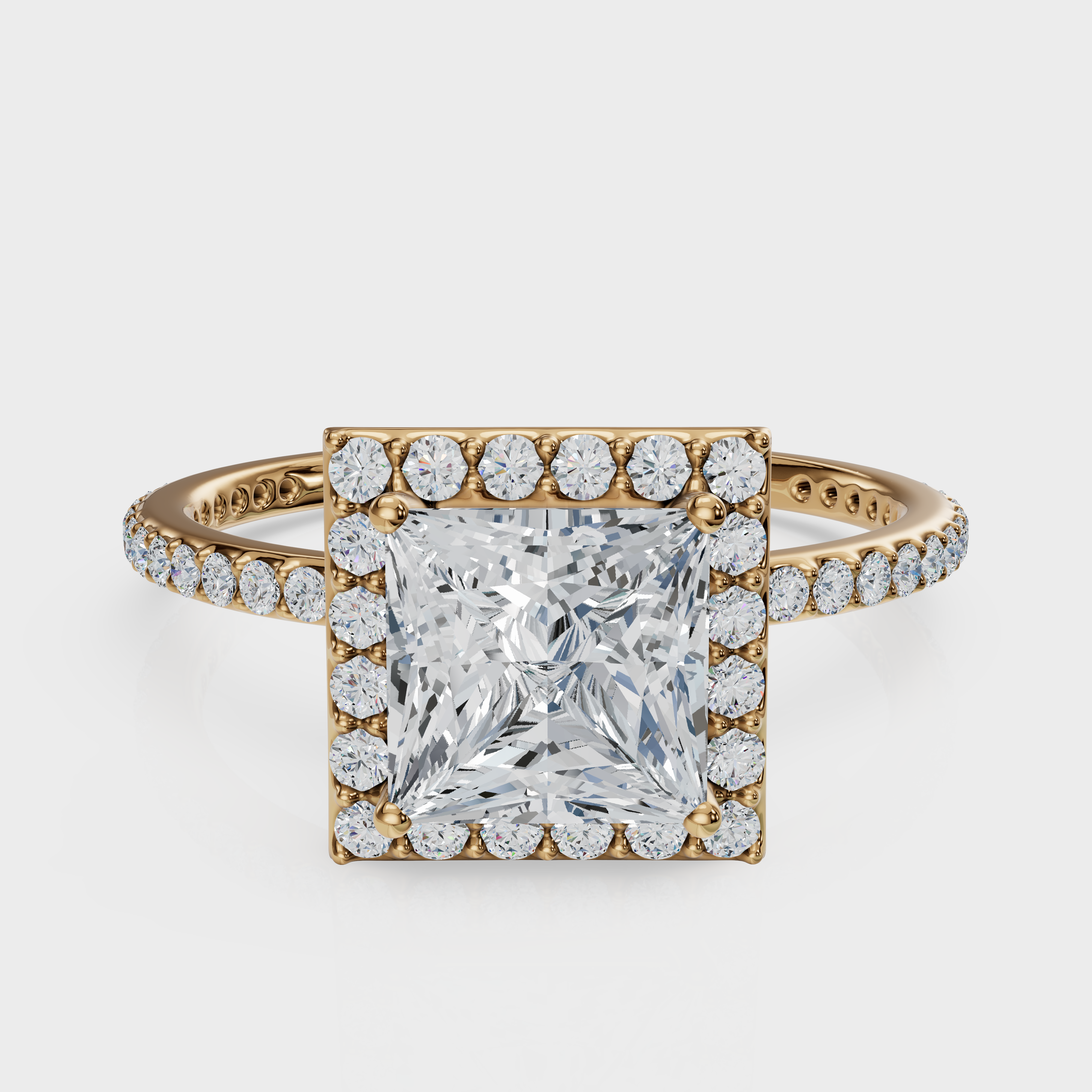 Princess Cut Halo with Pavé Band Ring– Diamonds