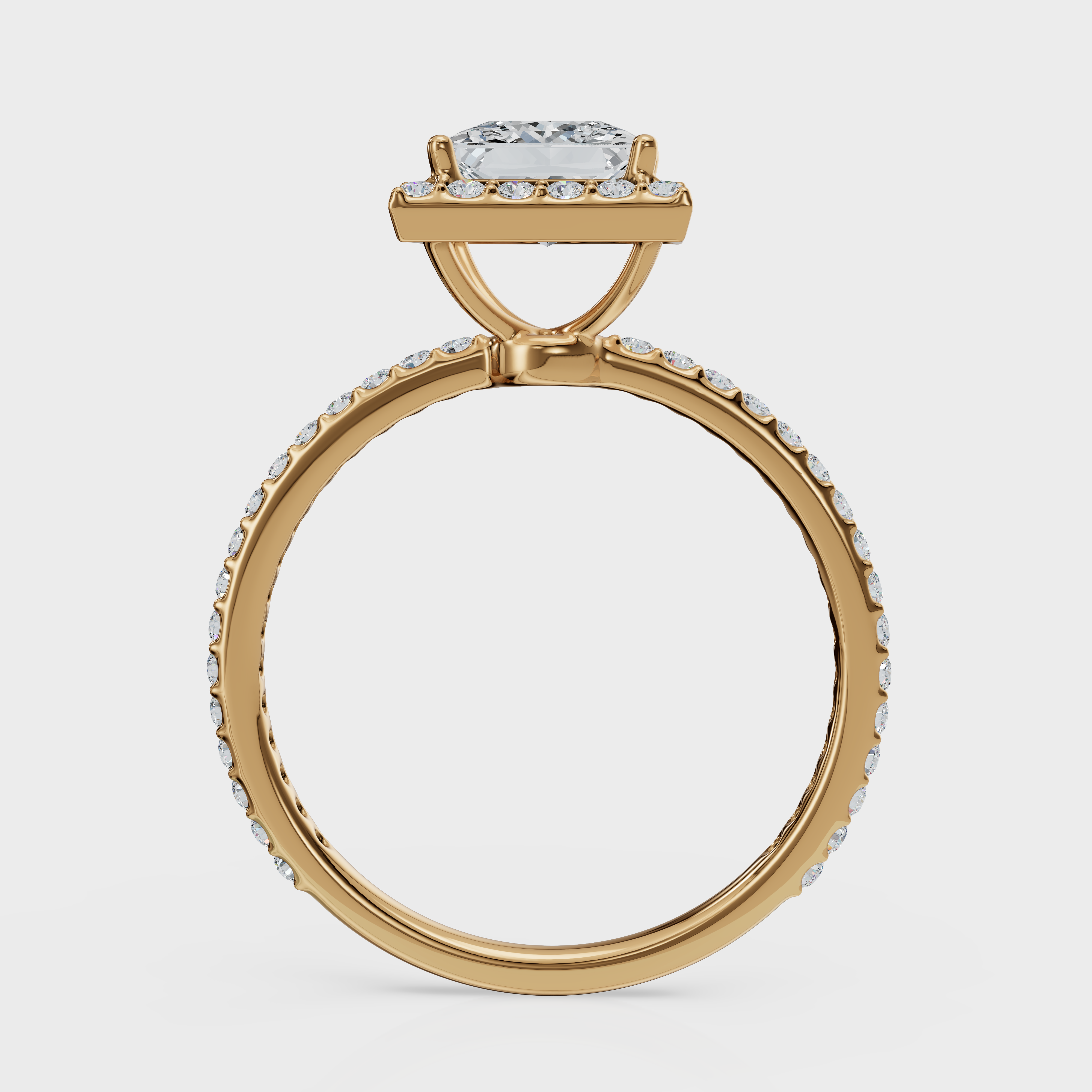 Princess Cut Halo with Pavé Band Ring– Diamonds