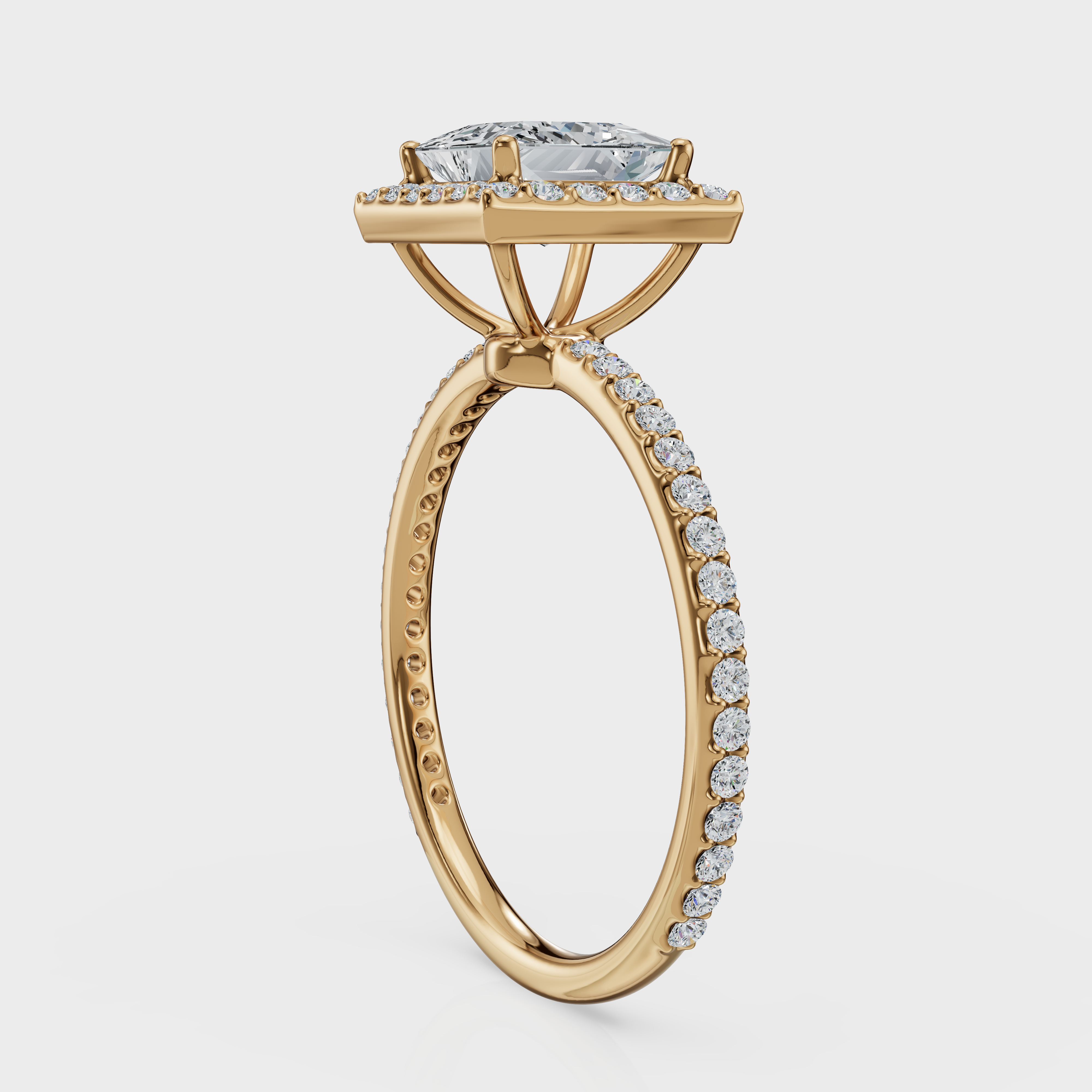 Princess Cut Halo with Pavé Band Ring– Diamonds