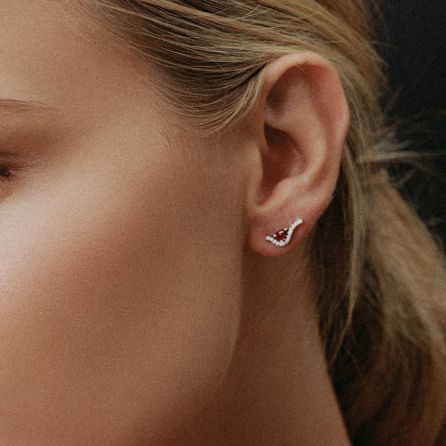 Ruby Tear & Diamond Earrings in White Gold