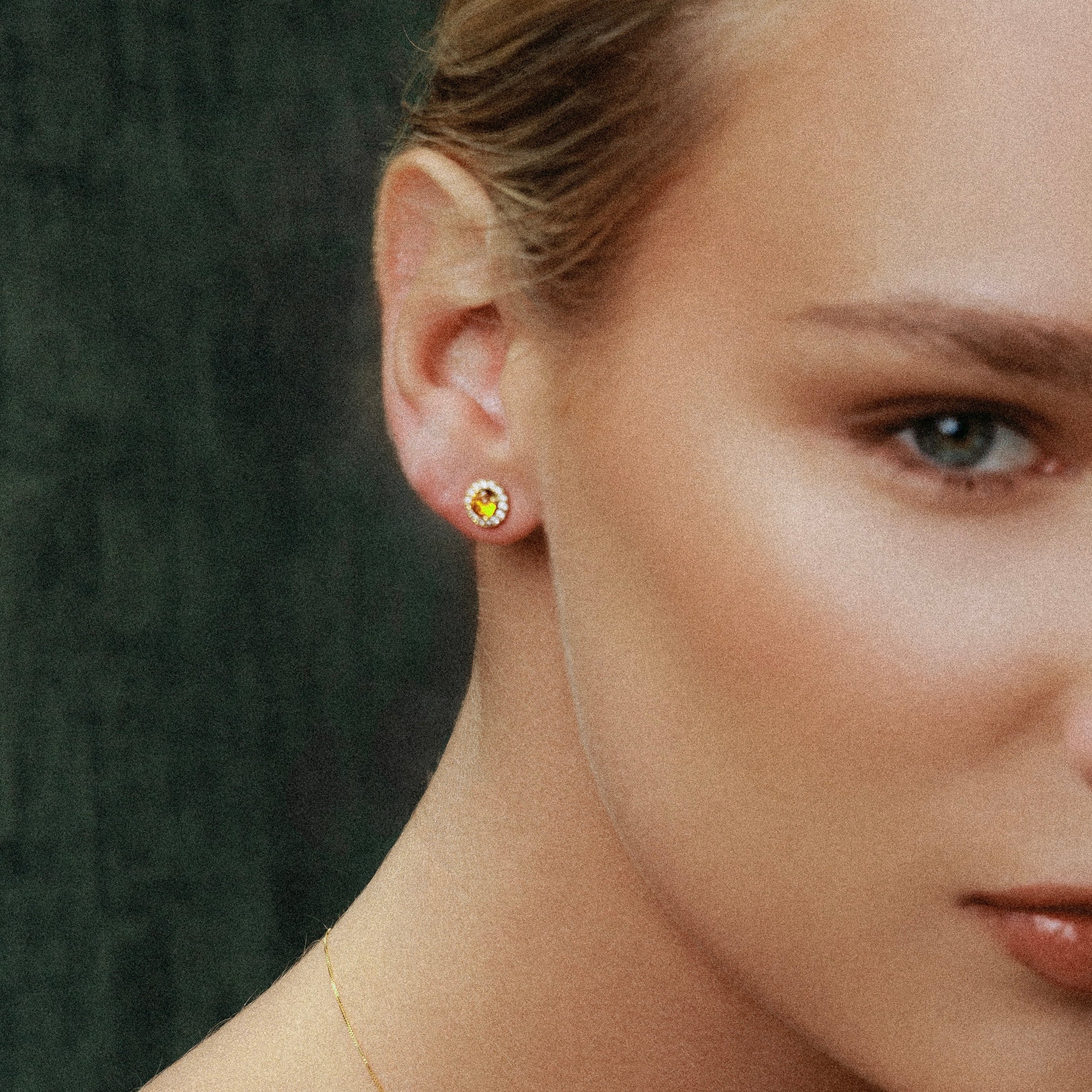 Orange Sapphire & Diamond Halo Studs