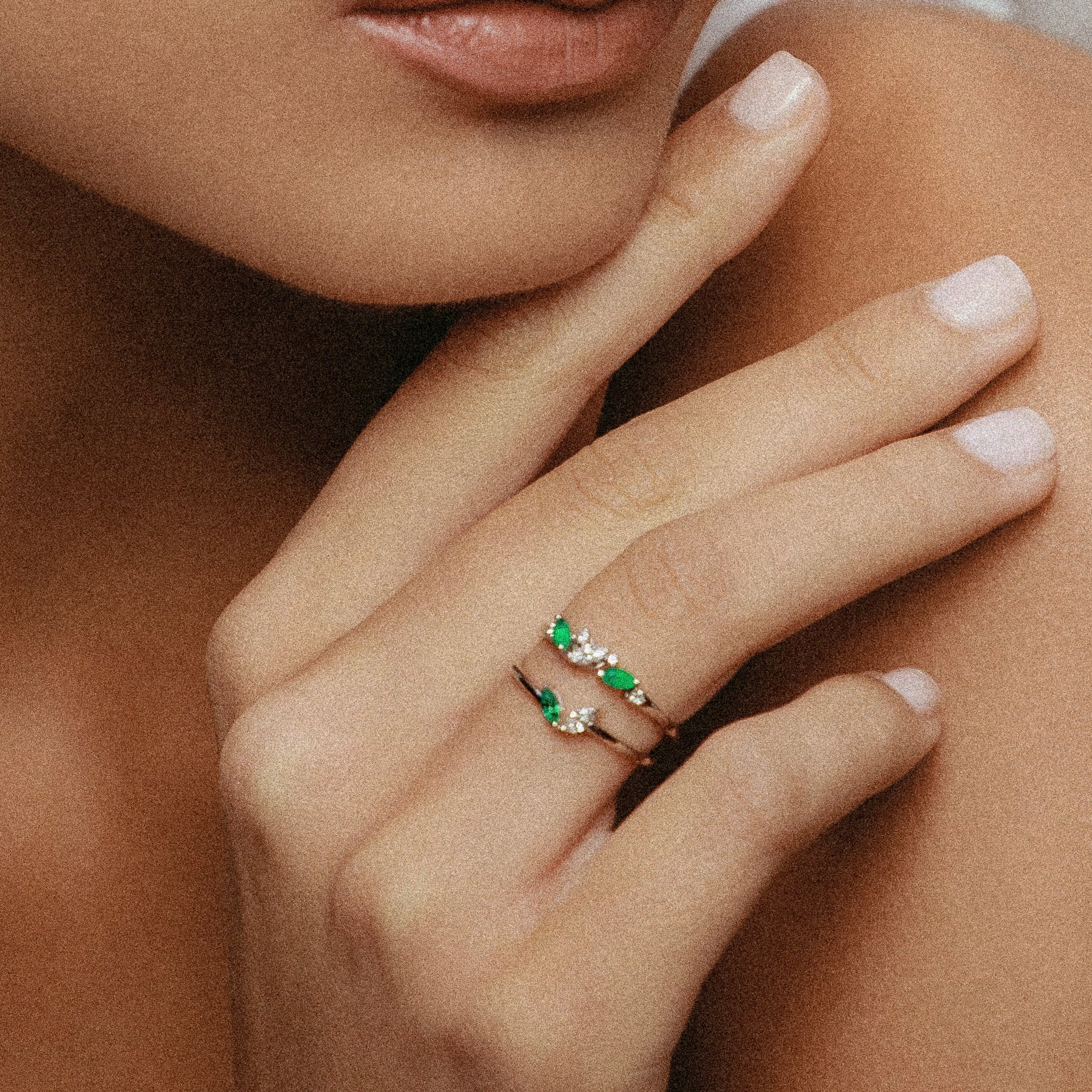 Diamond & Emerald Leaf Ring