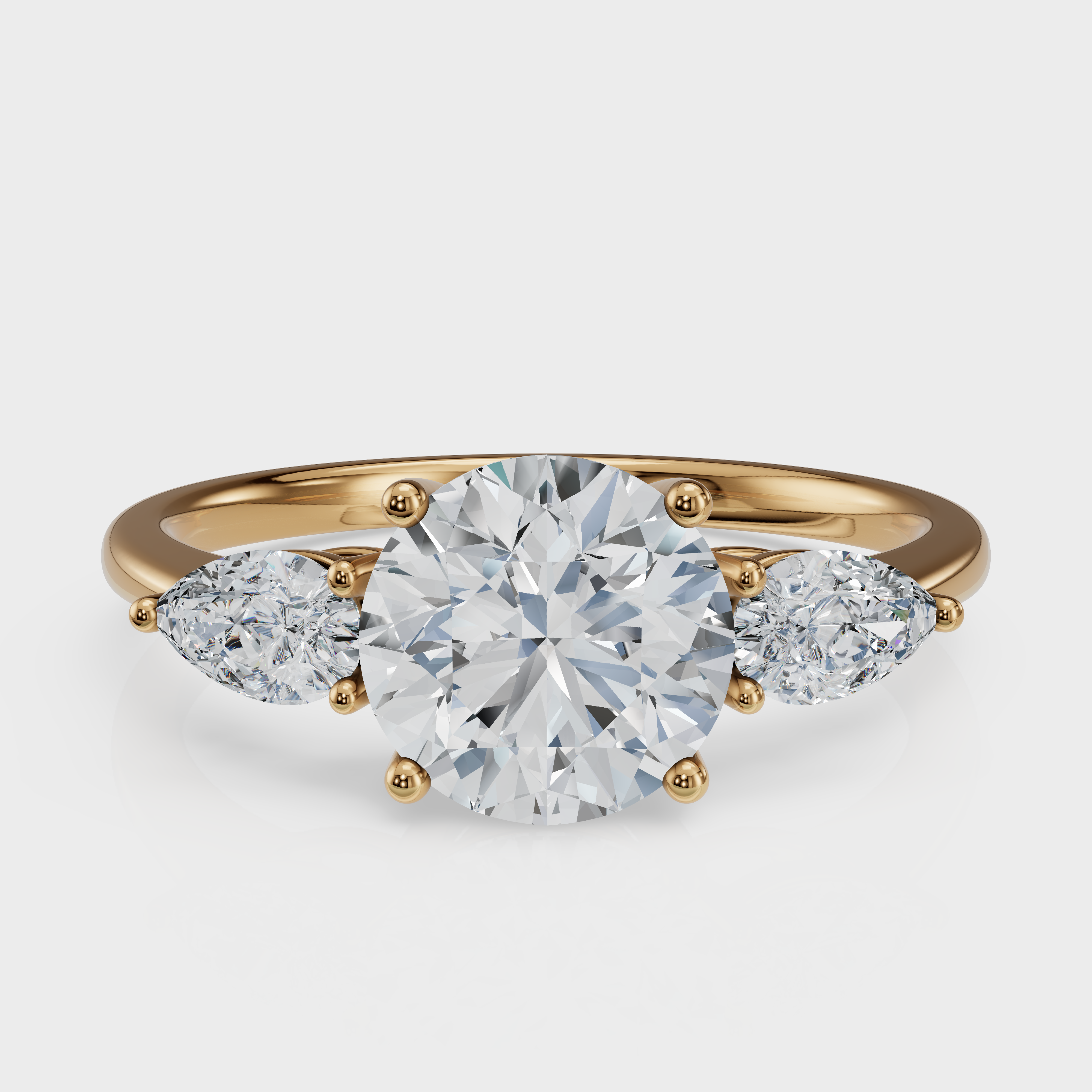 Round Cut with Pear Side Stones Ring– Diamonds