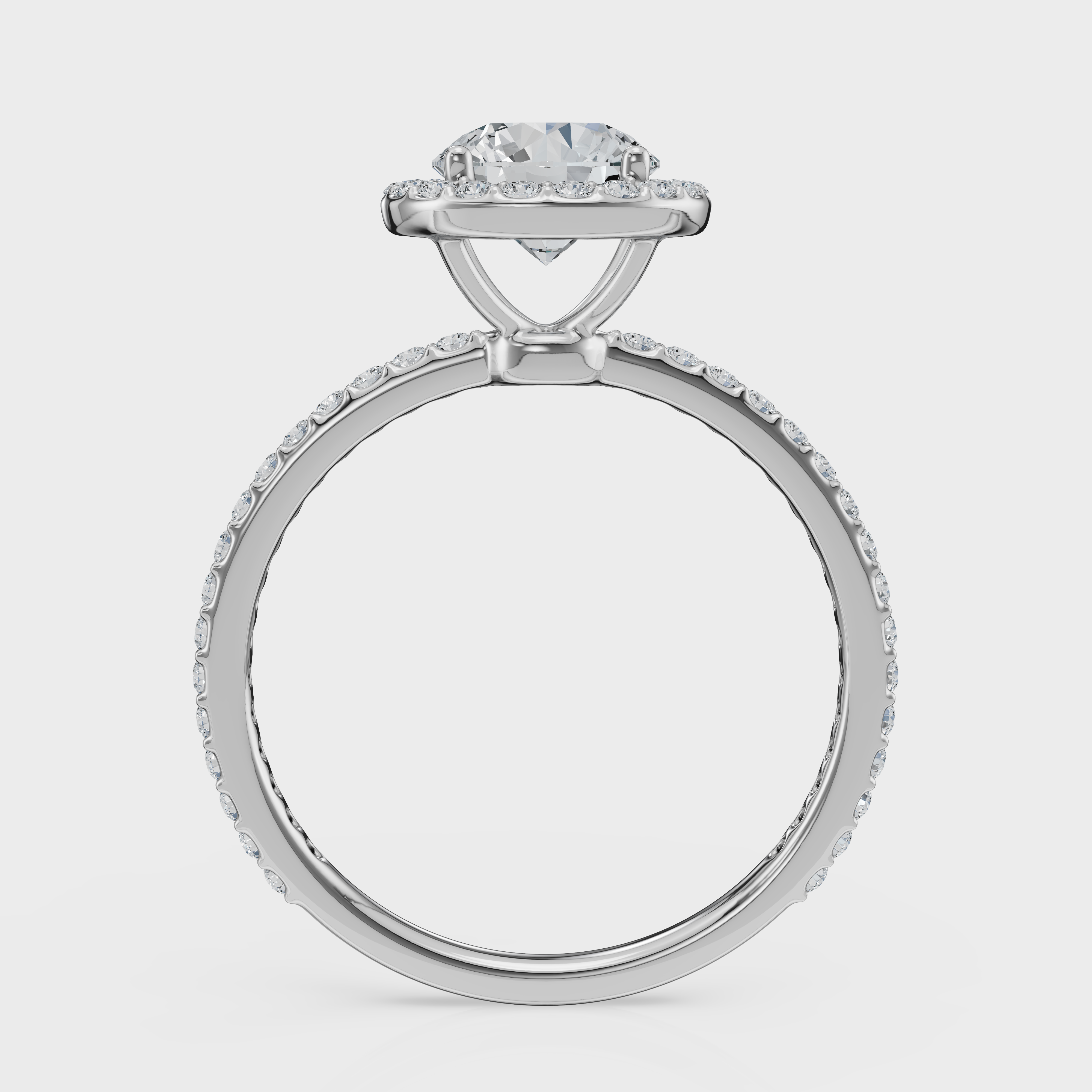 Round Cut Halo with Pavé Band Ring– Diamonds