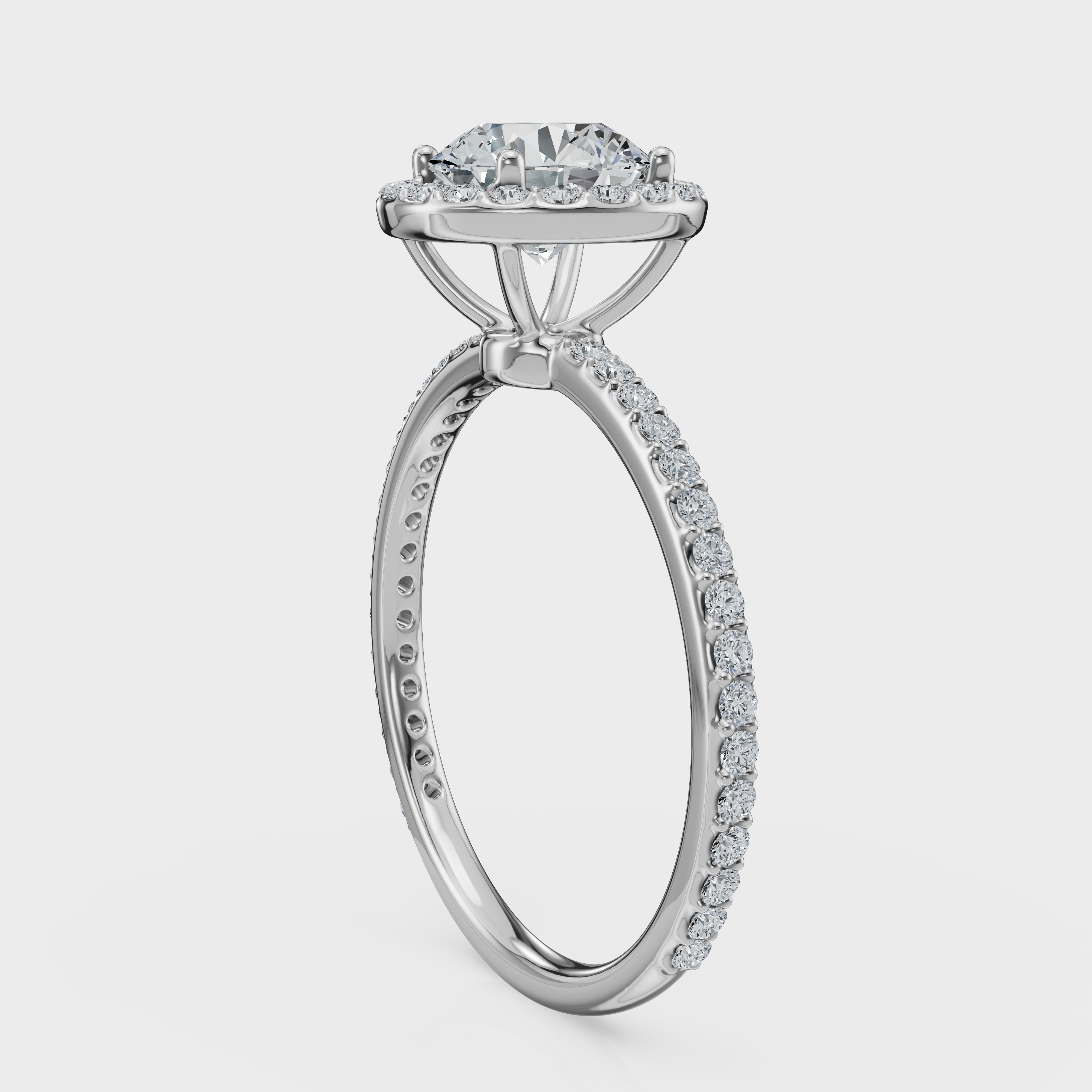 Round Cut Halo with Pavé Band Ring– Diamonds