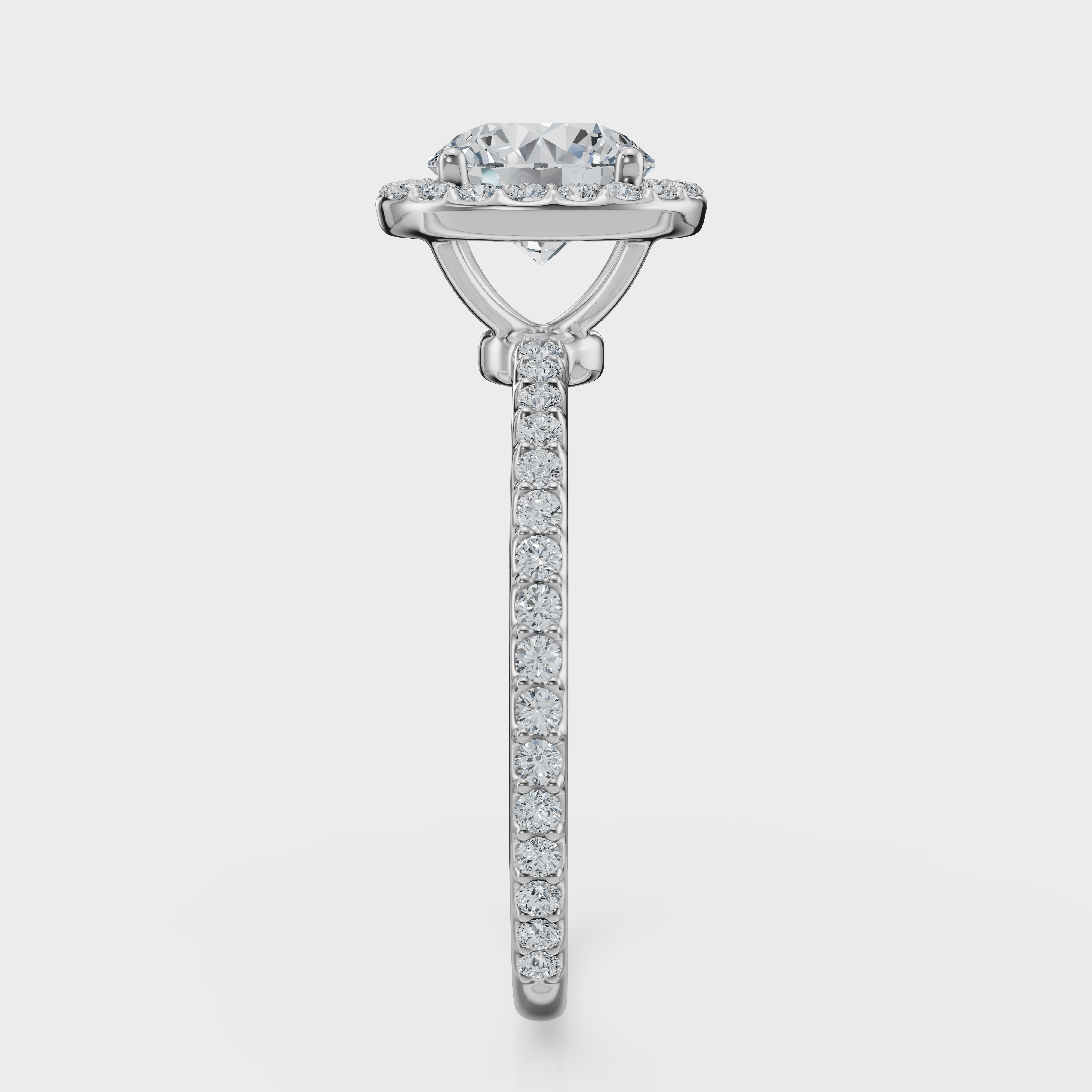 Round Cut Halo with Pavé Band Ring– Diamonds