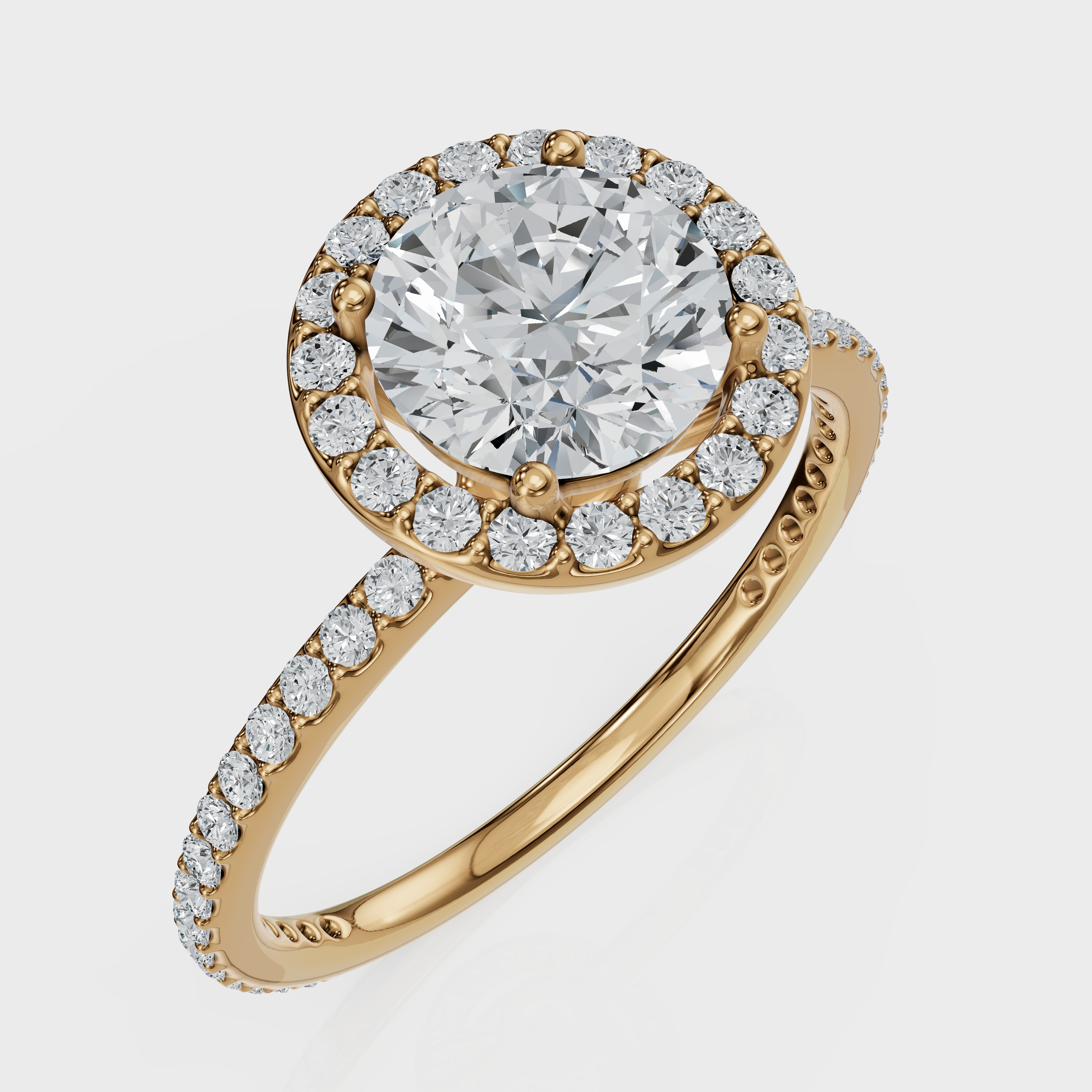 Round Cut Halo with Pavé Band Ring– Diamonds