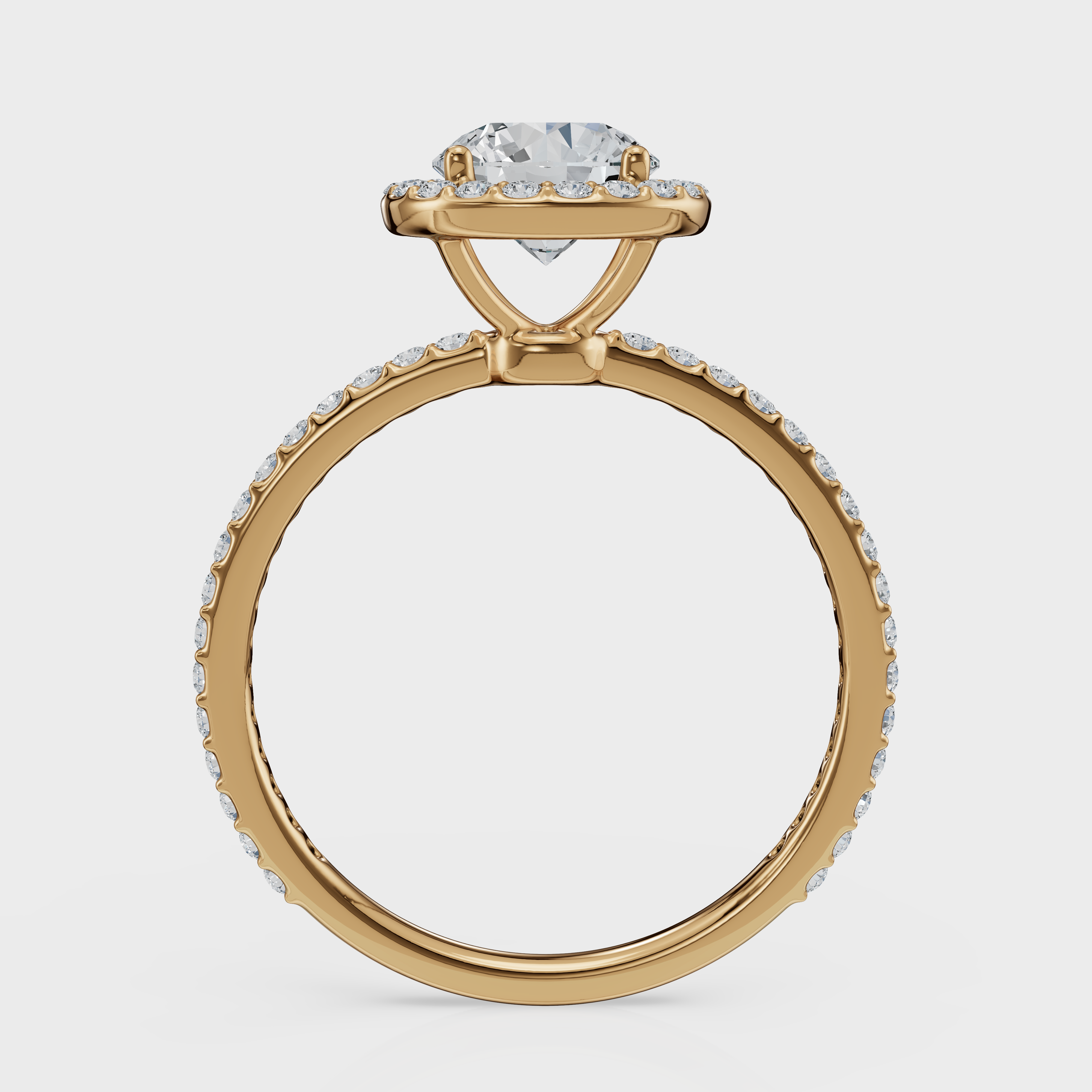 Round Cut Halo with Pavé Band Ring– Diamonds