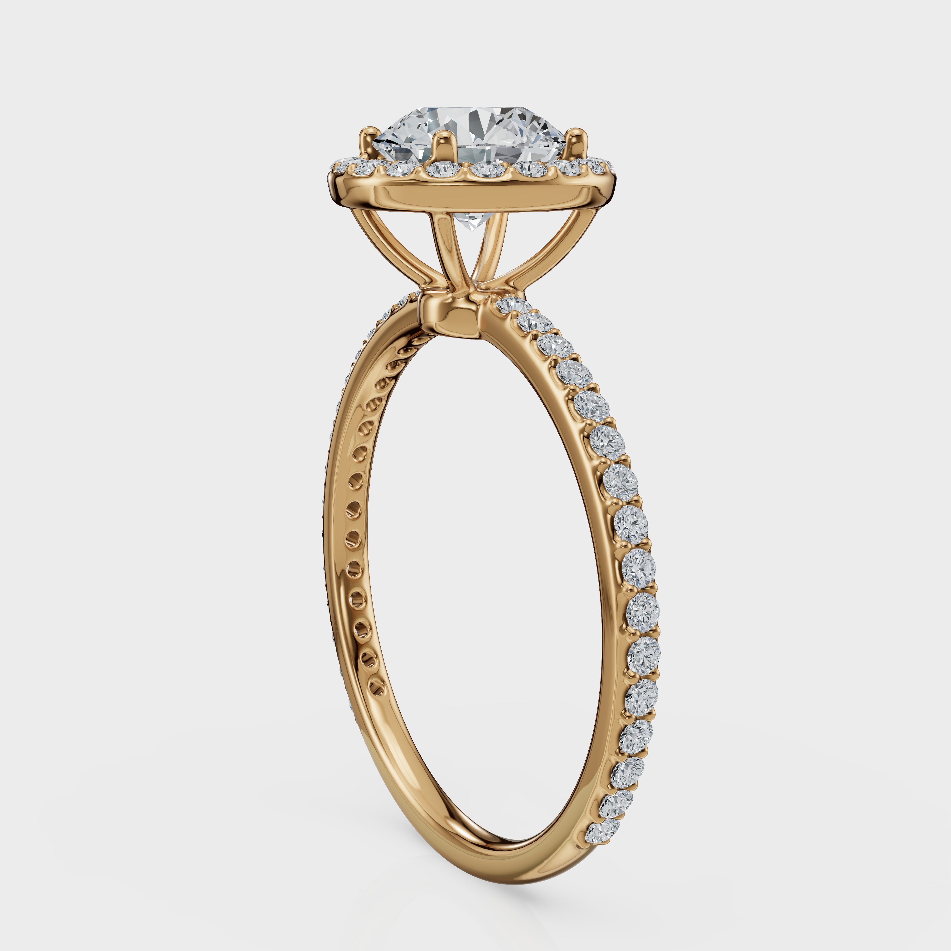 Round Cut Halo with Pavé Band Ring– Diamonds