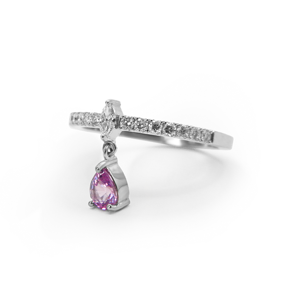 Pink Sapphire Teardrop & Diamond Drop Ring