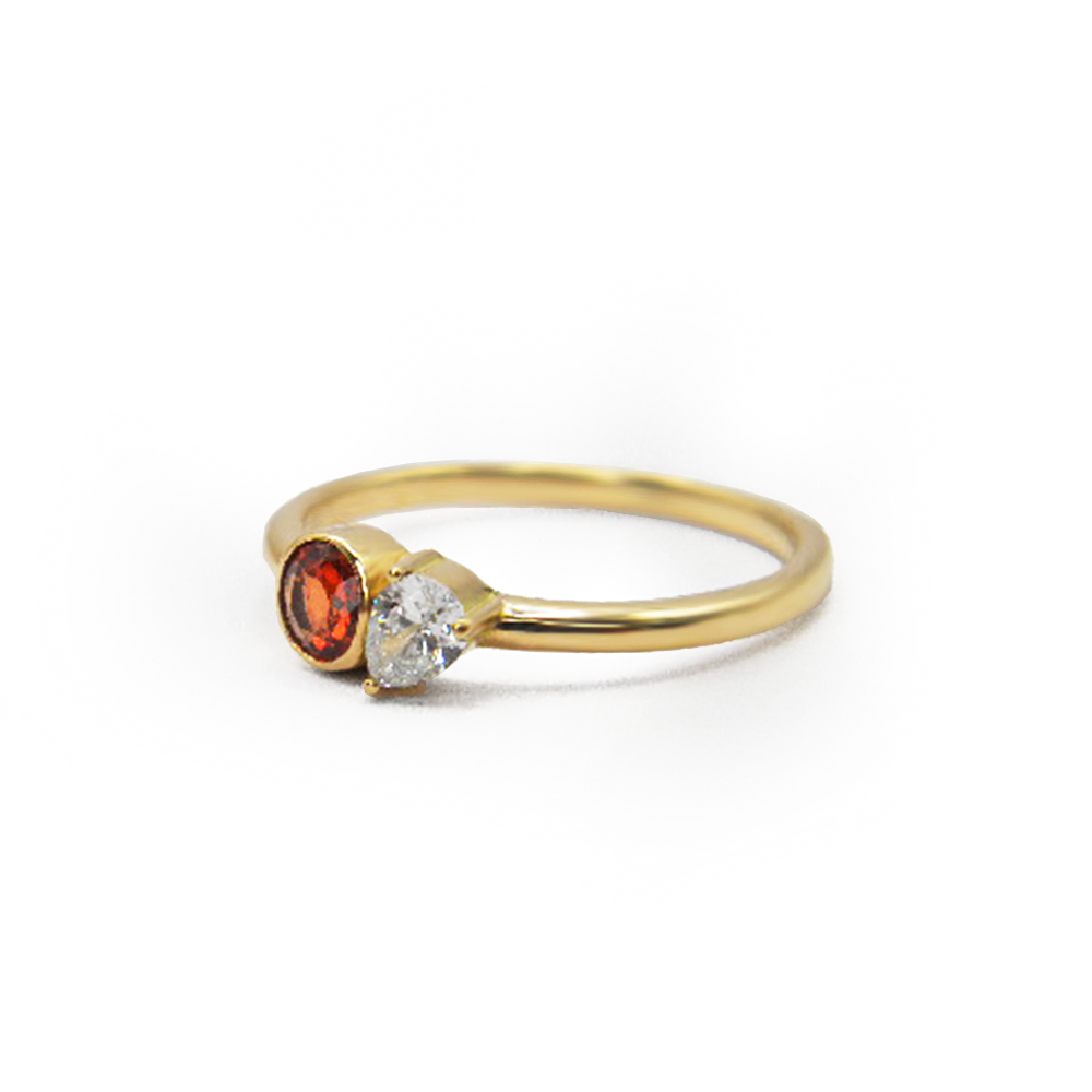 Round Orange Sapphire & Pear Diamond Ring