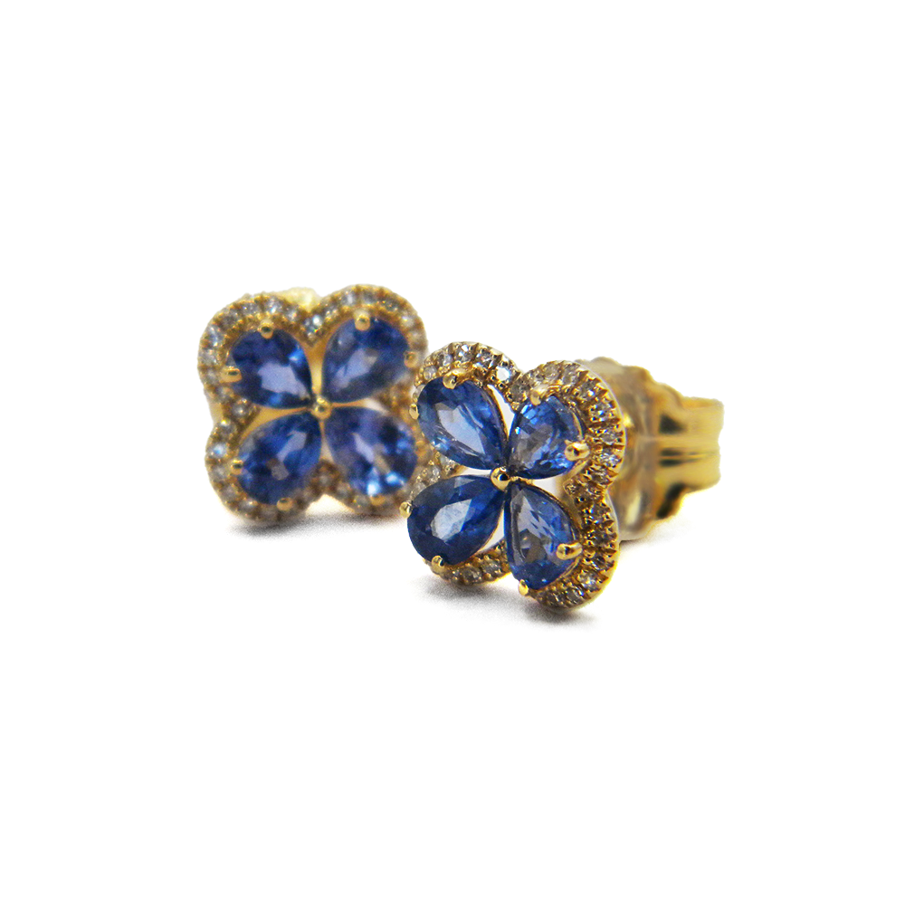 Floral Sapphire & Diamond Earrings in Yellow Gold