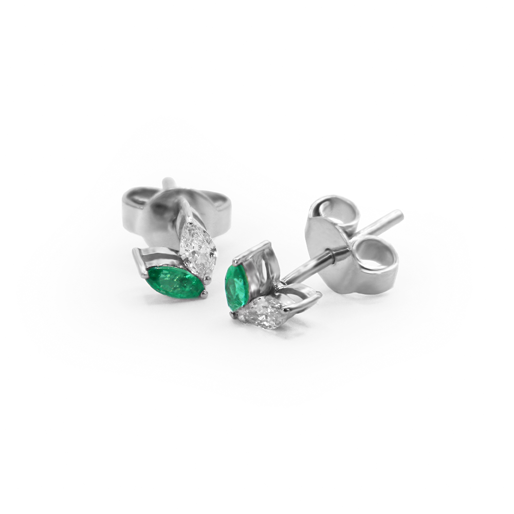 Emerald & Diamond Leaf Studs
