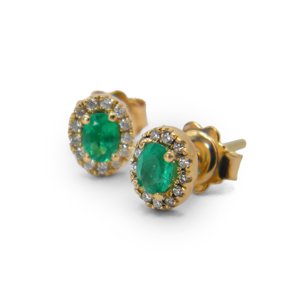 Oval Emerald & Diamond Earrings