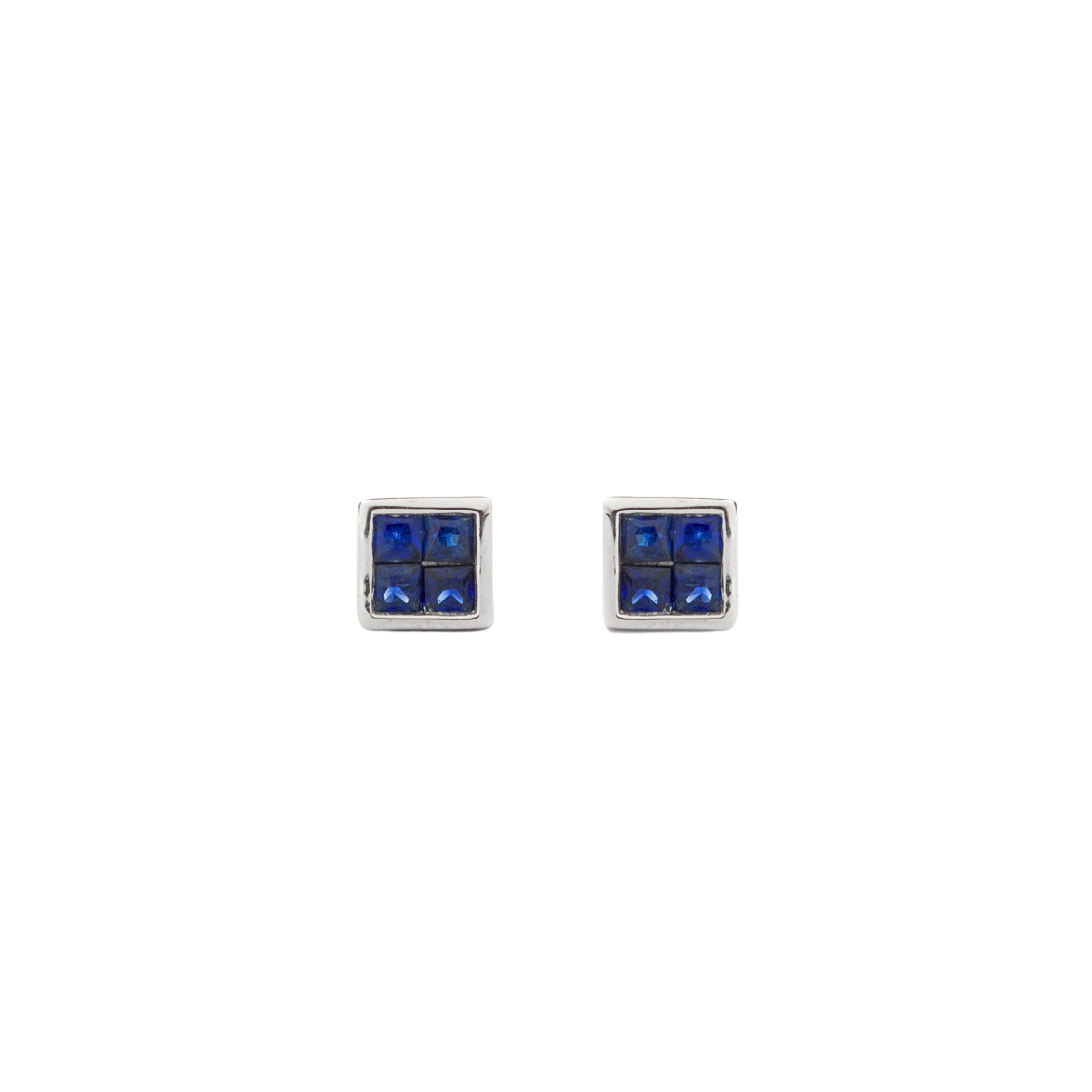 Illusion Bezel Princess-Cut Studs – Blue Sapphires