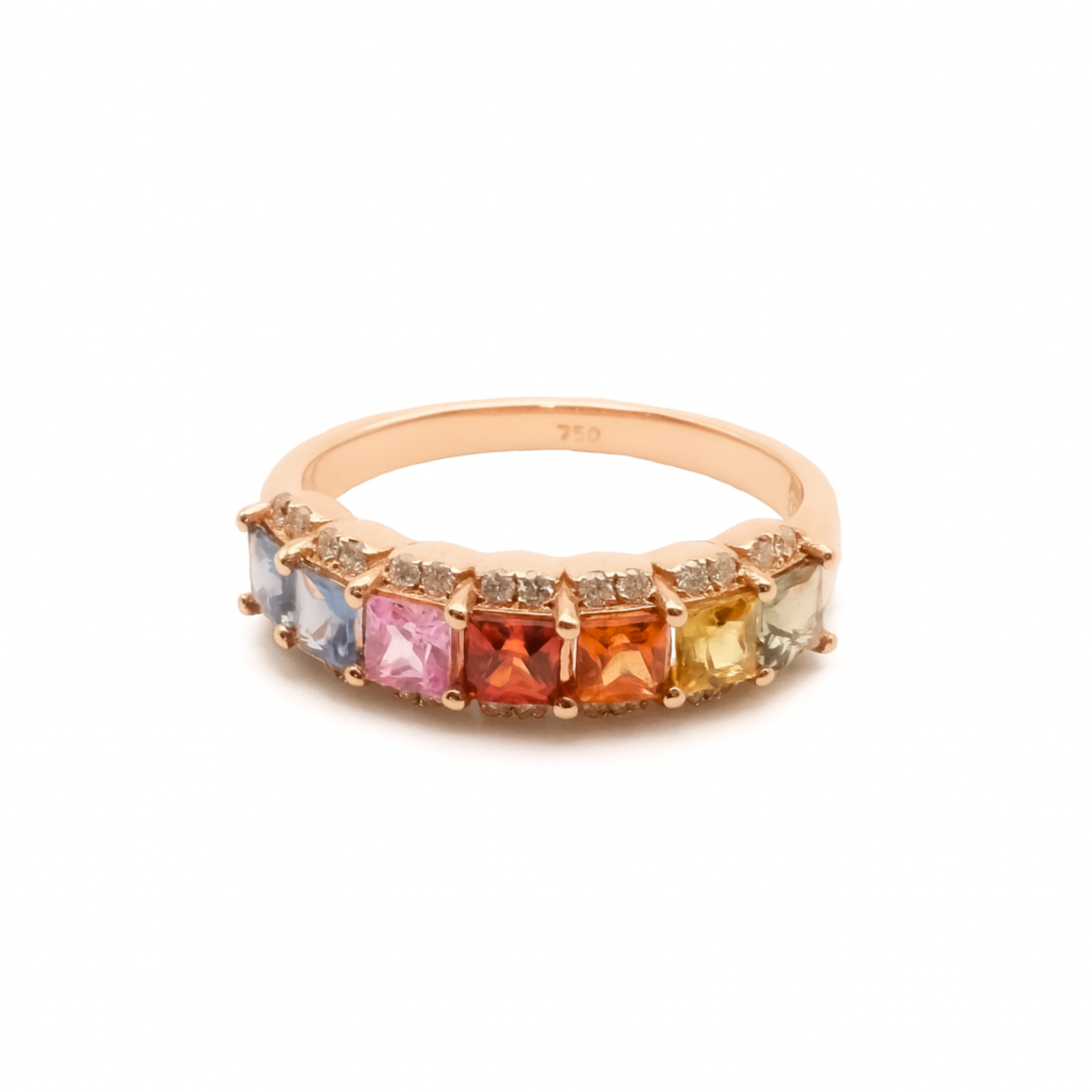 Halo Rainbow Ring – Multicolor Princess-Cut Sapphires & Diamonds