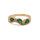 Mixed Cut-Emerald & Diamond Double Wavy Band
