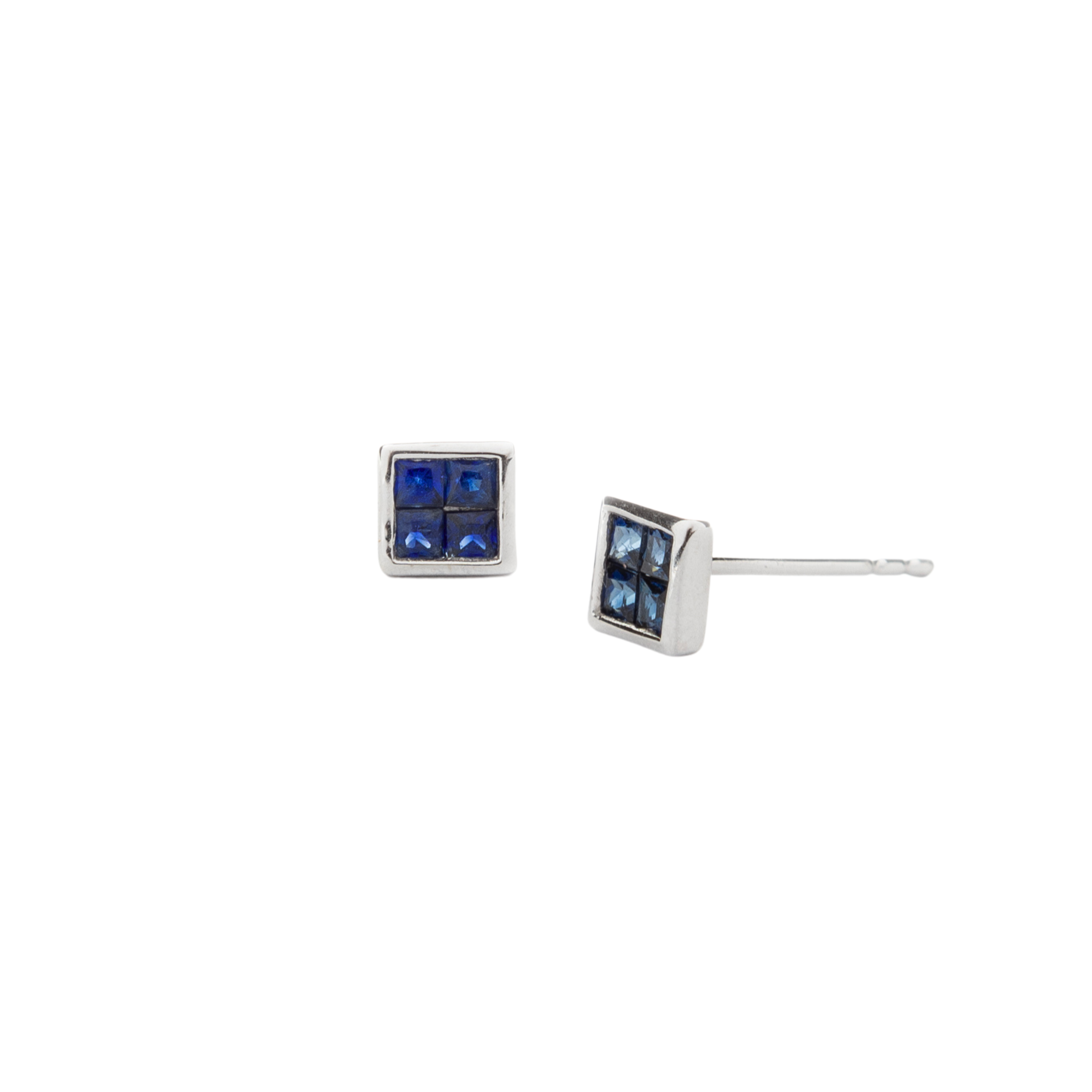 Illusion Bezel Princess-Cut Studs – Blue Sapphires