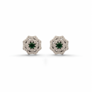 Octagonal Double Halo Studs- Emeralds & Diamonds