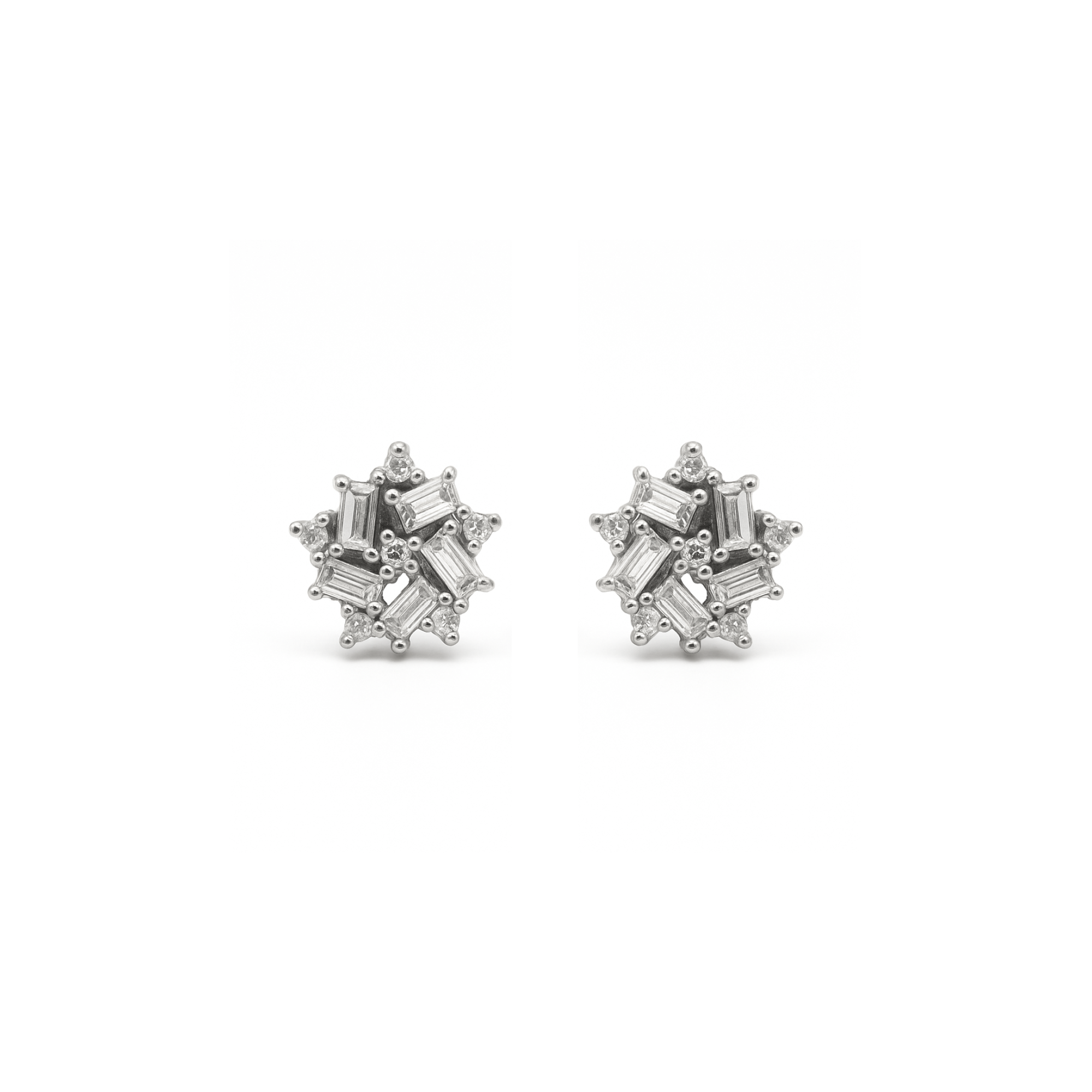 Baguette & Round Diamond Spiral Studs