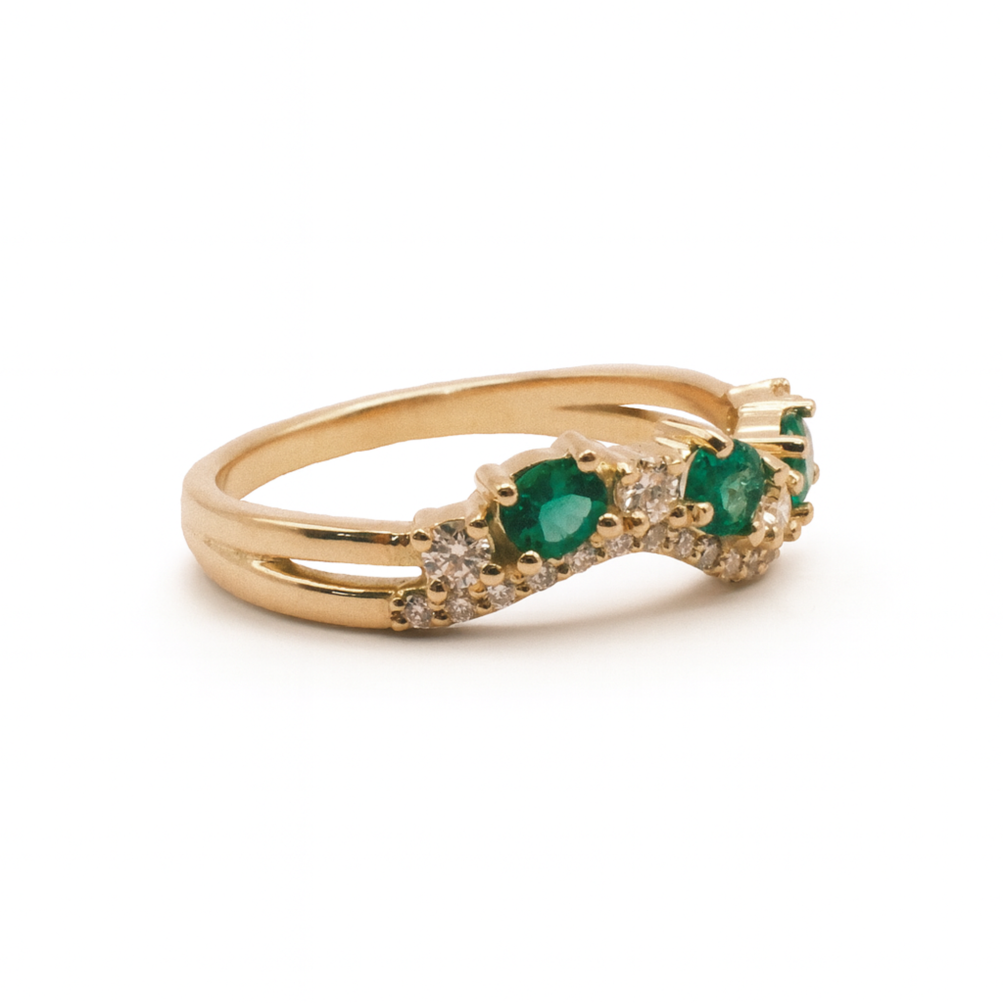 Mixed Cut-Emerald & Diamond Double Wavy Band