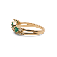 Mixed Cut-Emerald & Diamond Double Wavy Band