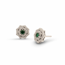 Octagonal Double Halo Studs- Emeralds & Diamonds