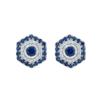 Hexagonal Double Halo Sapphire & Diamond Studs