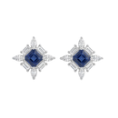 Princess Cut Sapphire Studs with Mixed-Cut Diamond Halo