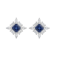 Princess Cut Sapphire Studs with Mixed-Cut Diamond Halo
