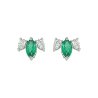 Three-Stone Marquise Emerald & Pear Diamond Studs