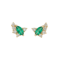 Marquise Emerald & Round Diamonds Studs