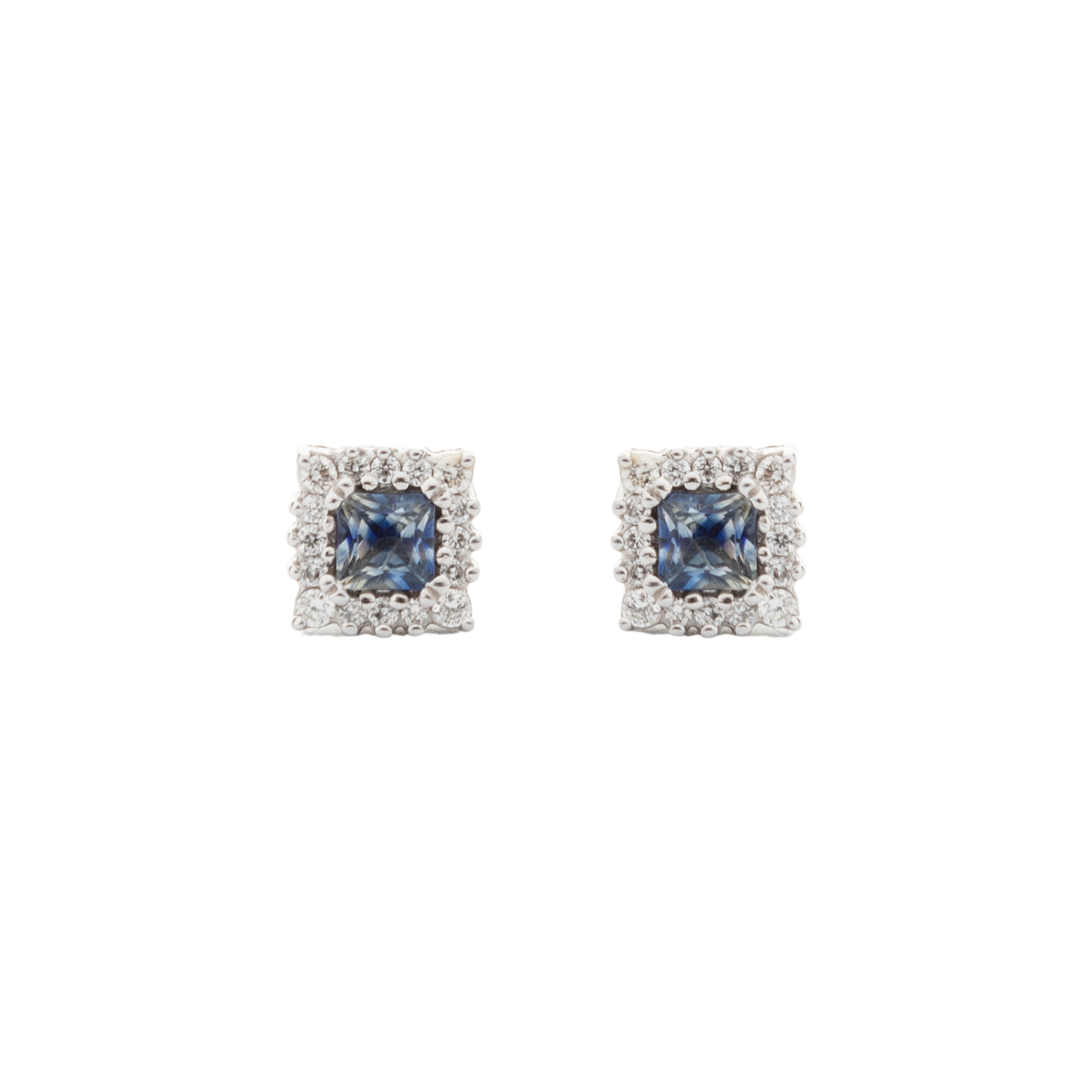 Two-Tone Sapphire Halo Diamond Studs