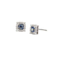 Two-Tone Sapphire Halo Diamond Studs