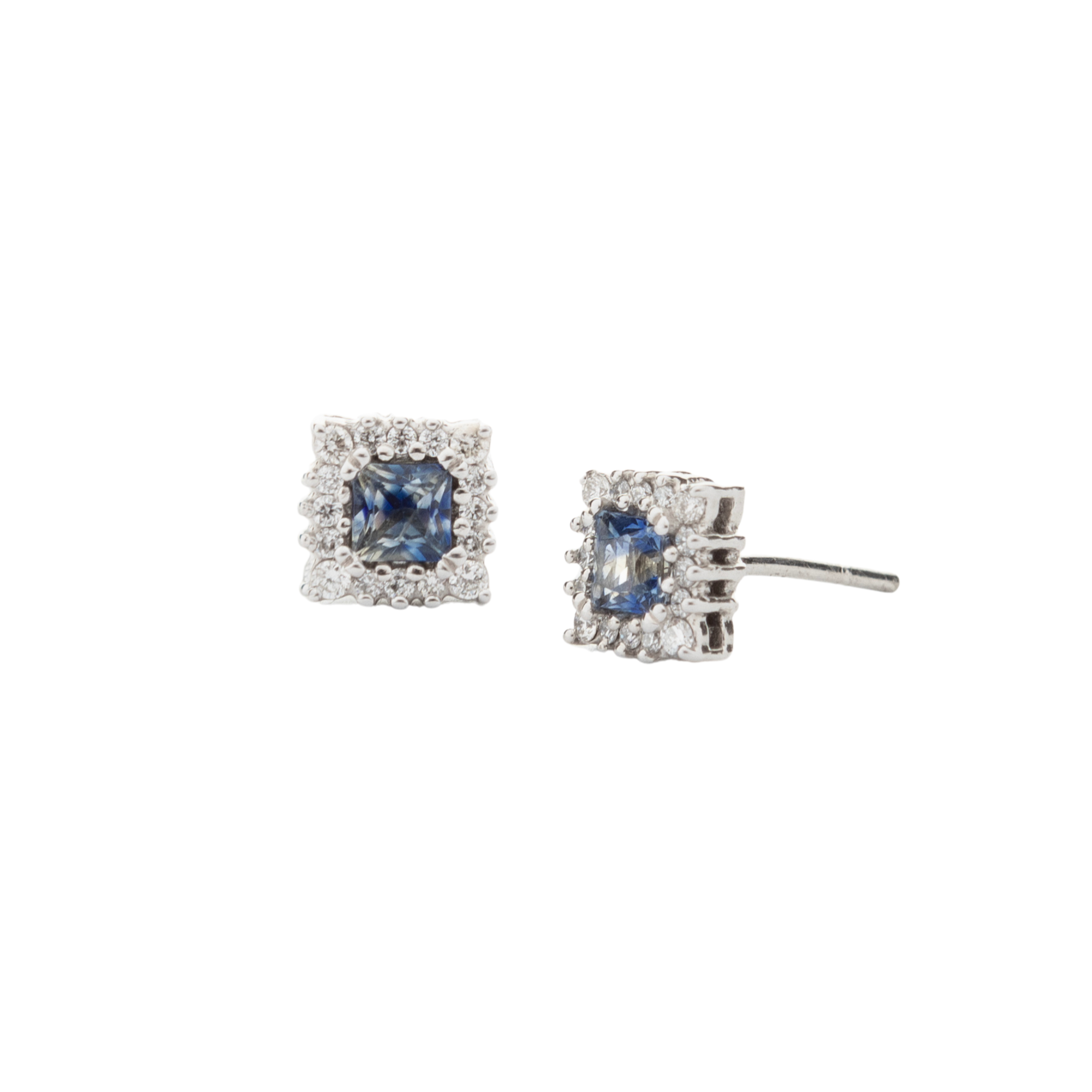 Two-Tone Sapphire Halo Diamond Studs