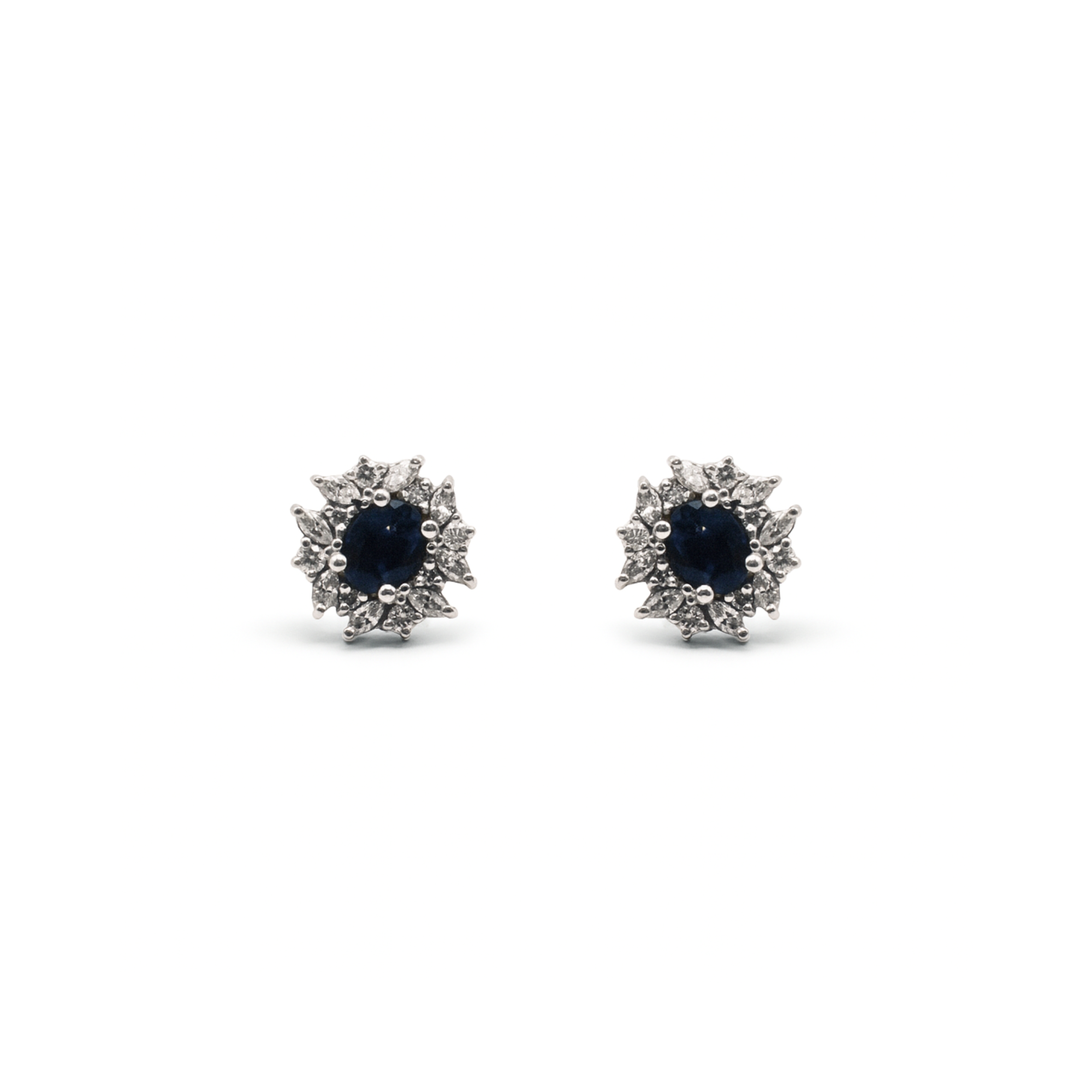 Oval Sapphire & Diamond Marquise Halo Studs