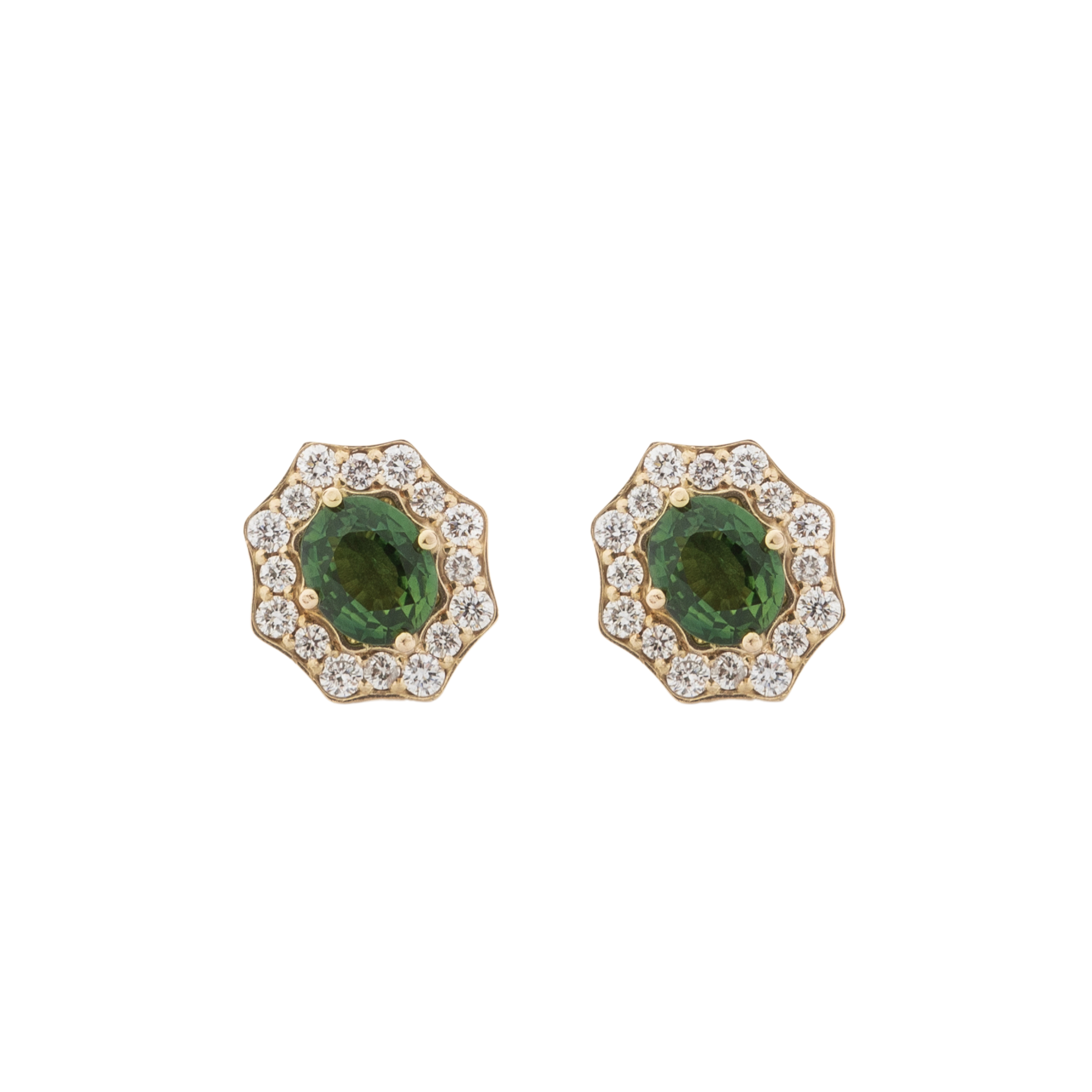 Vintage Halo Oval Studs – Green Sapphires & Diamonds