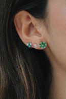 Pear Emerald & Round Diamond Floral Studs